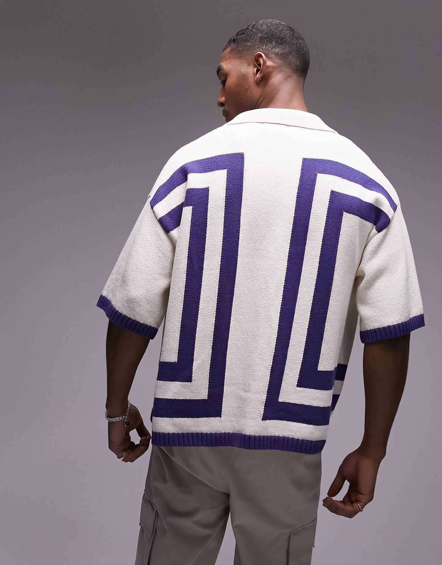 Topman knitted crochet vertical stripe button through shirt in white - ASOS Sample Sale EU Store