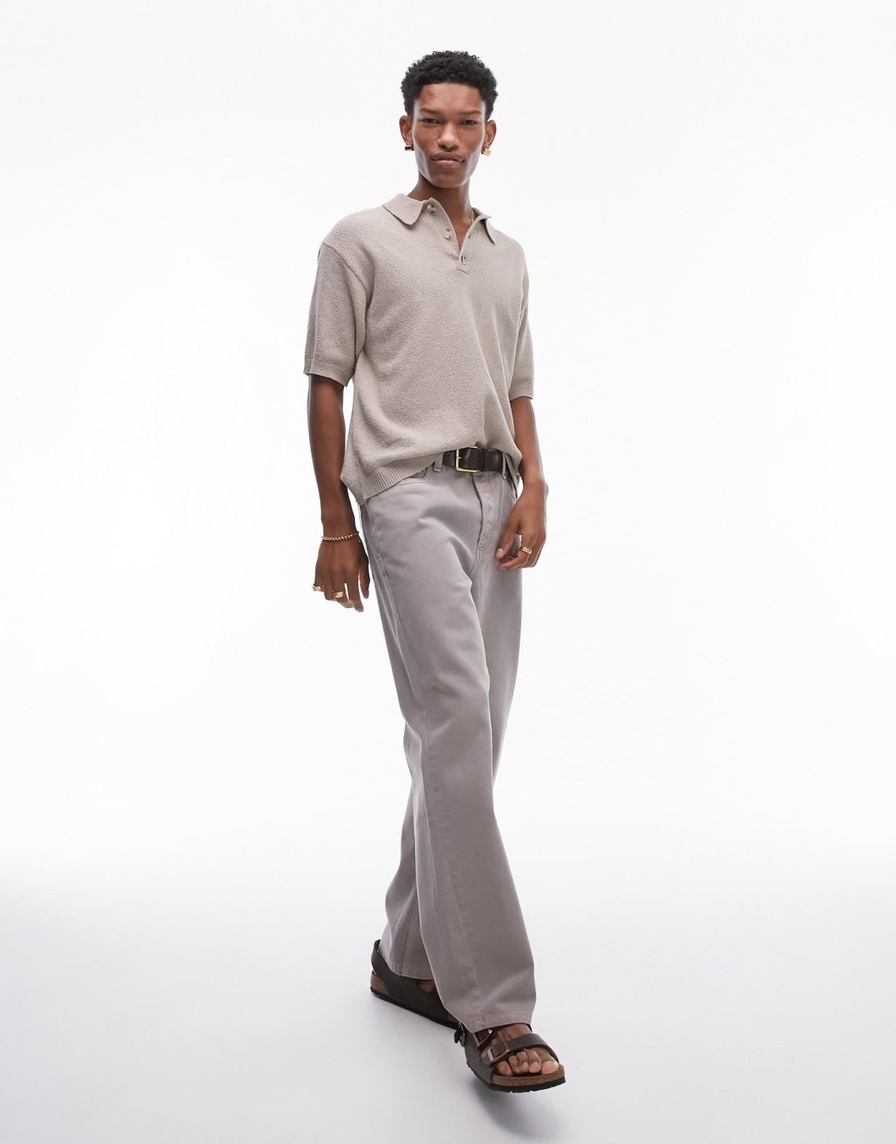 Topman knitted textured polo in stone - ASOS Sample Sale EU Store