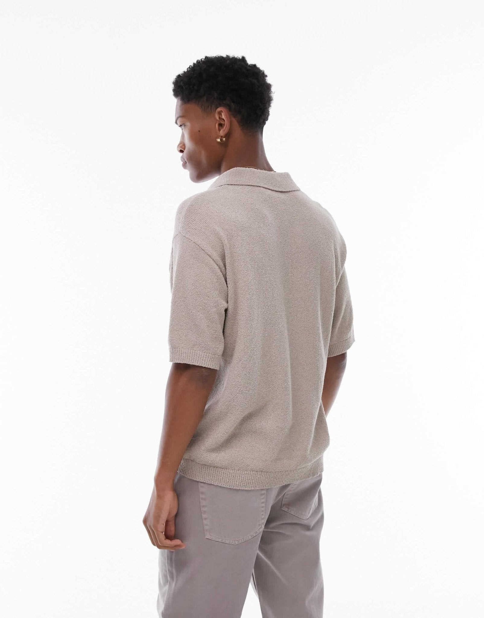 Topman knitted textured polo in stone - ASOS Sample Sale EU Store