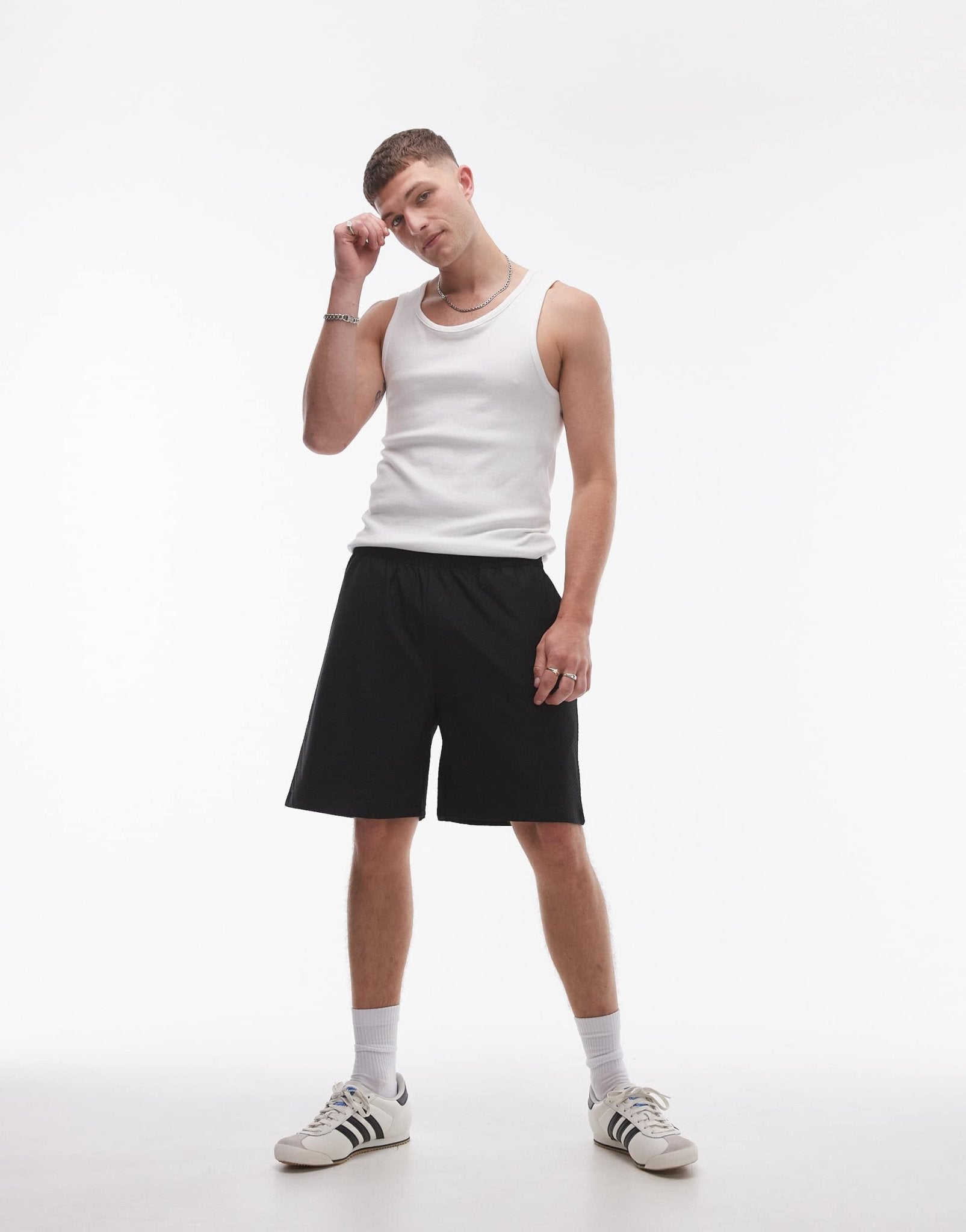 Topman oversized fit airtex short in black - ASOS Sample Sale EU Store