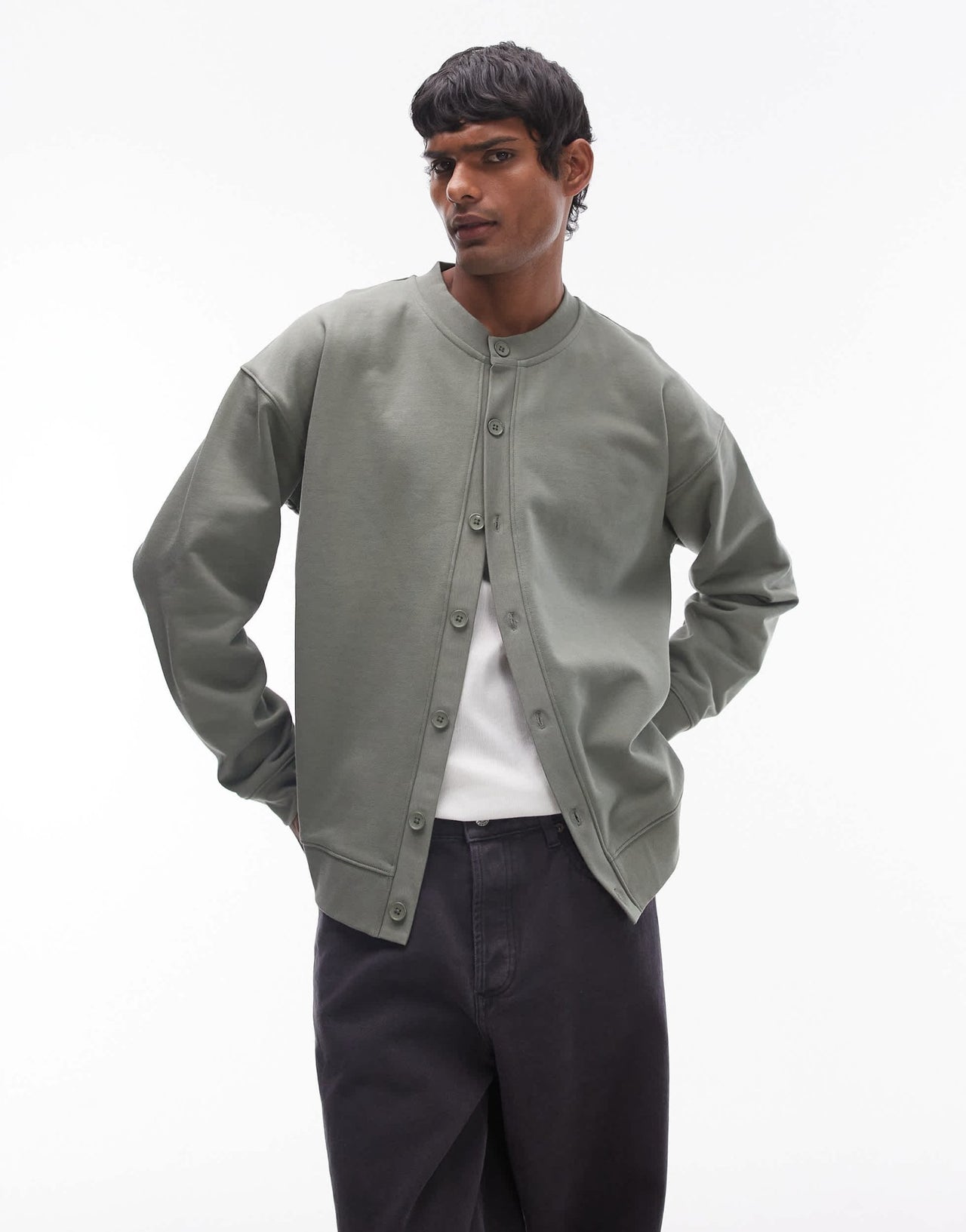Topman oversized fit crew neck cardigan in sage - ASOS Sample Sale EU Store