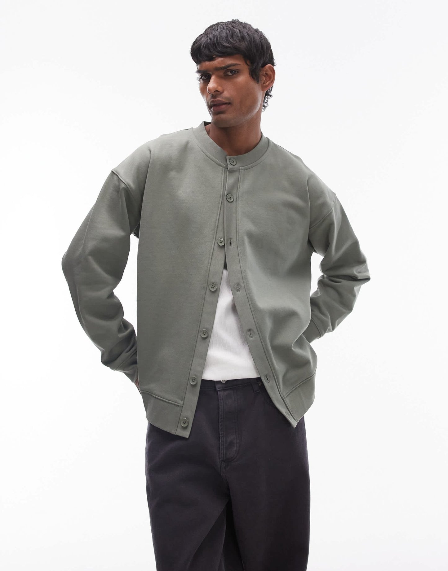 Topman oversized fit crew neck cardigan in sage - ASOS Sample Sale EU Store