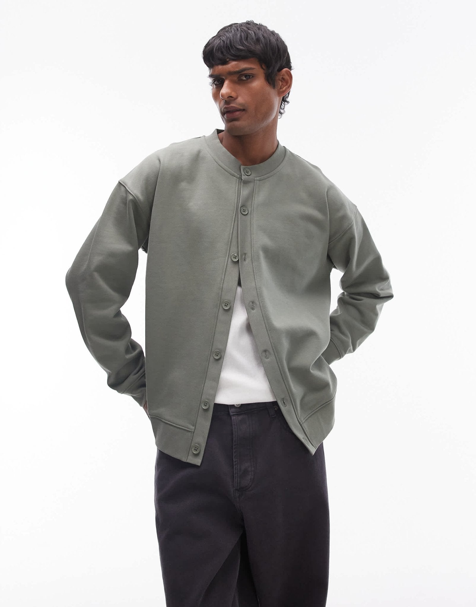 Topman oversized fit crew neck cardigan in sage - ASOS Sample Sale EU Store