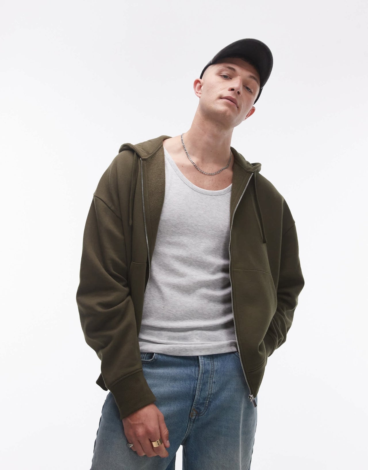 Topman oversized fit full zip hoodie in khaki - ASOS Sample Sale EU Store