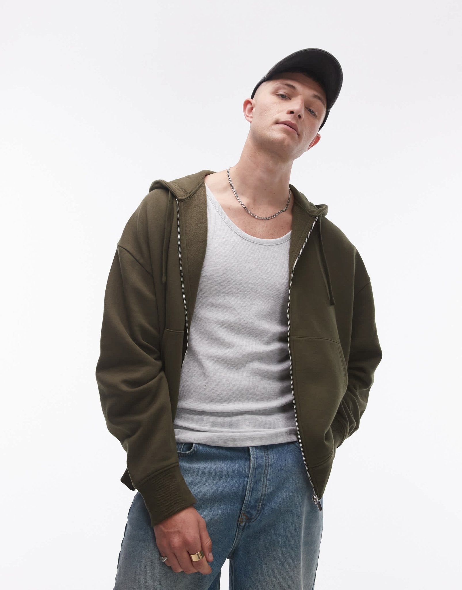 Topman oversized fit full zip hoodie in khaki - ASOS Sample Sale EU Store