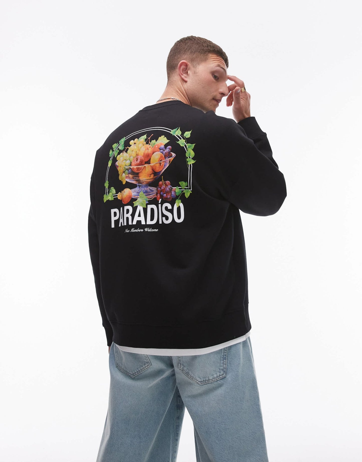 Topman oversized fit sweat with Paradiso front and back print in black - ASOS Sample Sale EU Store