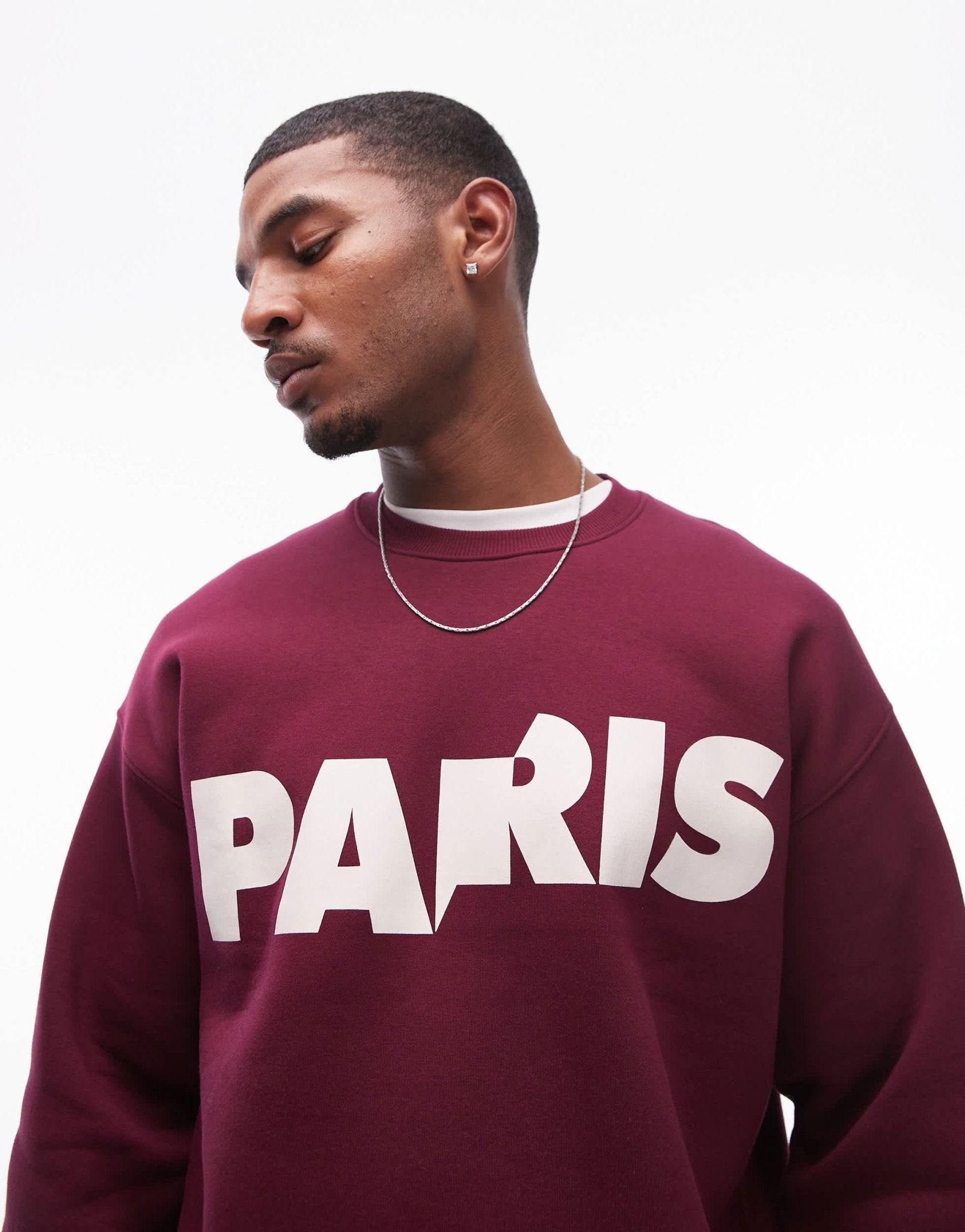 Topman oversized fit sweatshirt with Paris print in burgundy - ASOS Sample Sale EU Store