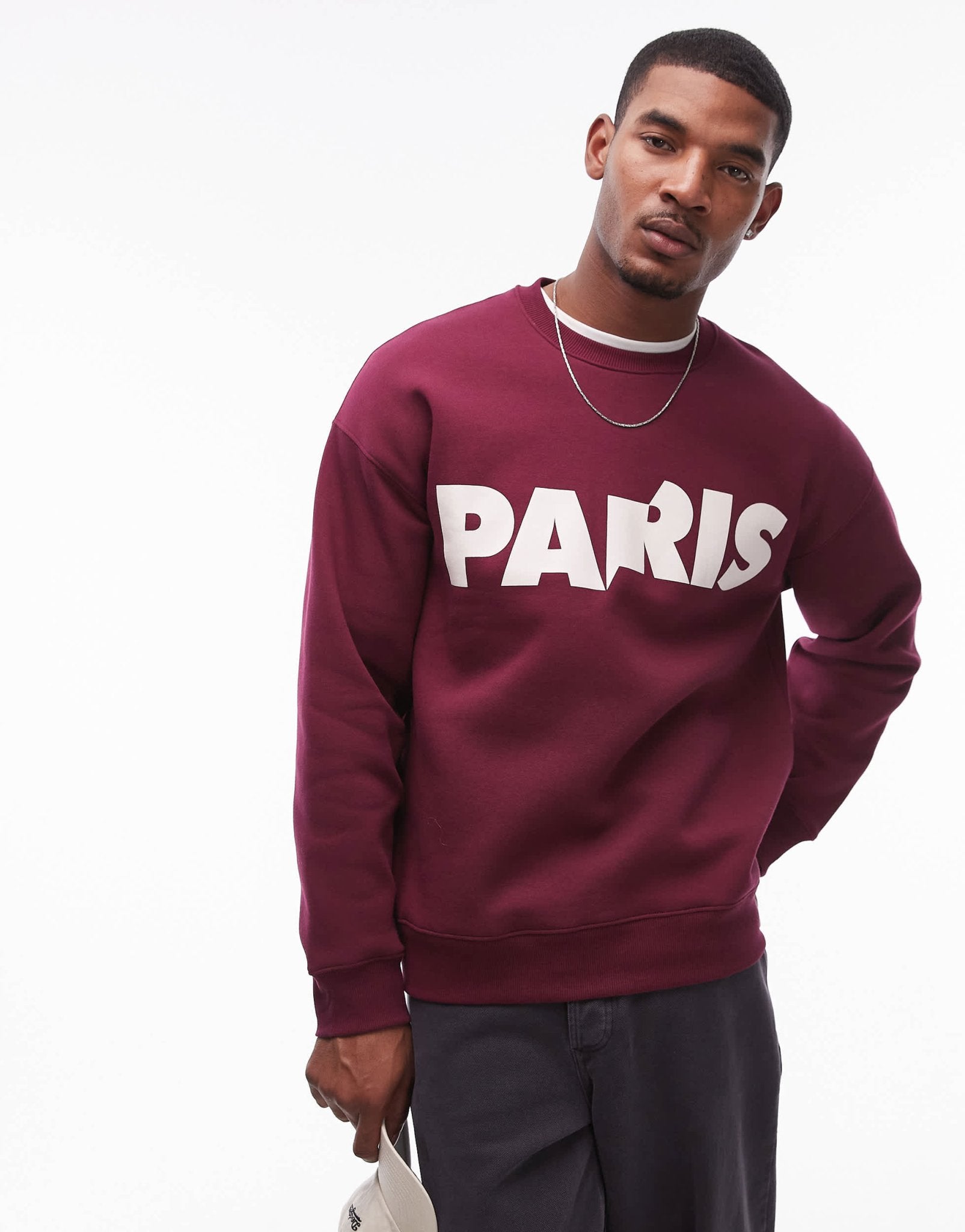 Topman oversized fit sweatshirt with Paris print in burgundy - ASOS Sample Sale EU Store
