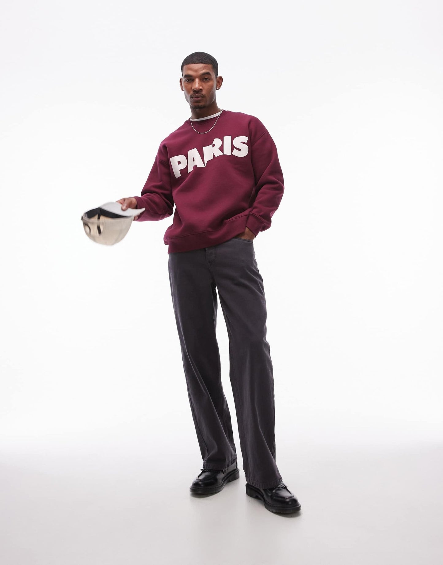 Topman oversized fit sweatshirt with Paris print in burgundy - ASOS Sample Sale EU Store