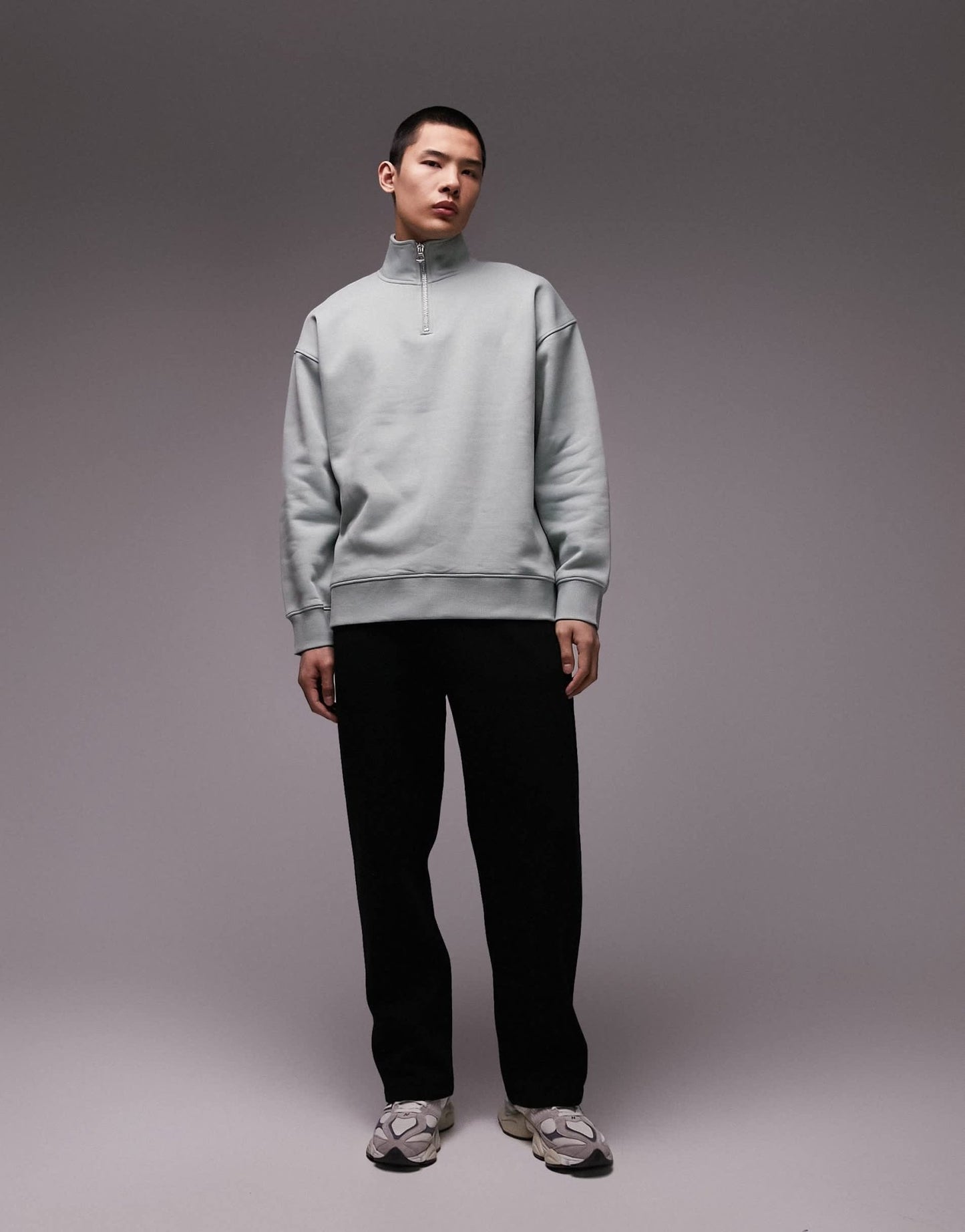 Topman premium heavyweight oversized 1/4 zip sweatshirt in sage - ASOS Sample Sale EU Store
