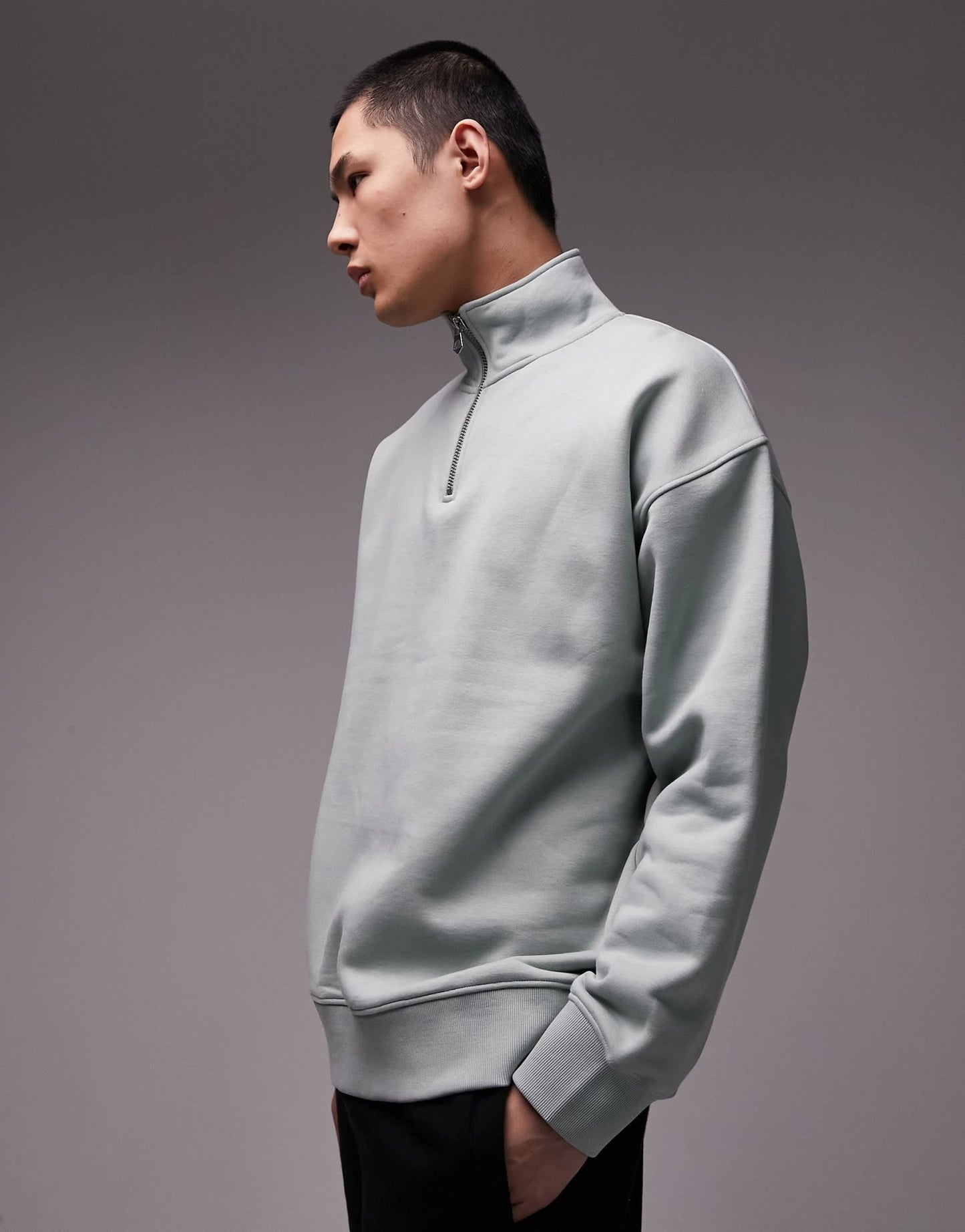 Topman premium heavyweight oversized 1/4 zip sweatshirt in sage - ASOS Sample Sale EU Store