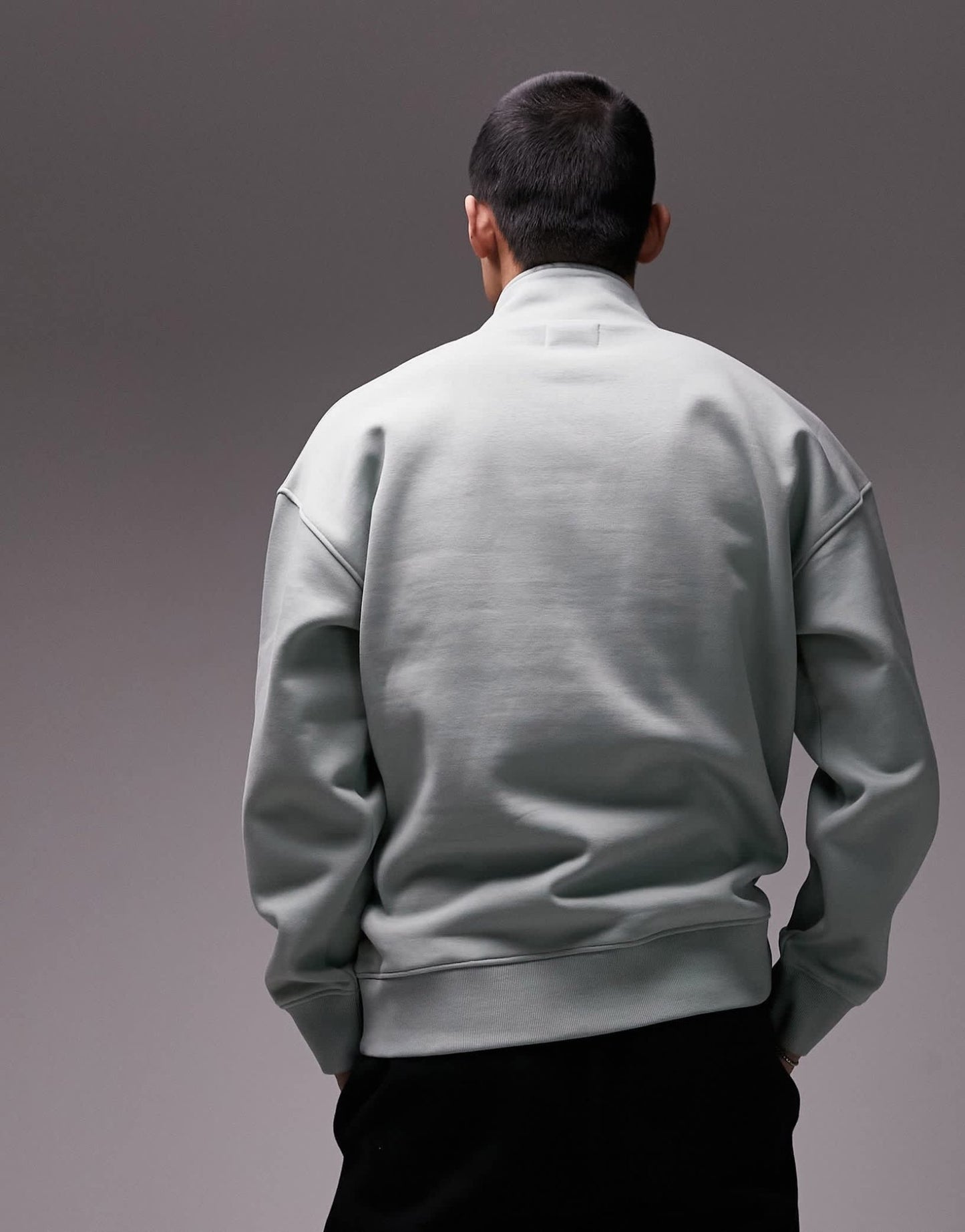 Topman premium heavyweight oversized 1/4 zip sweatshirt in sage - ASOS Sample Sale EU Store
