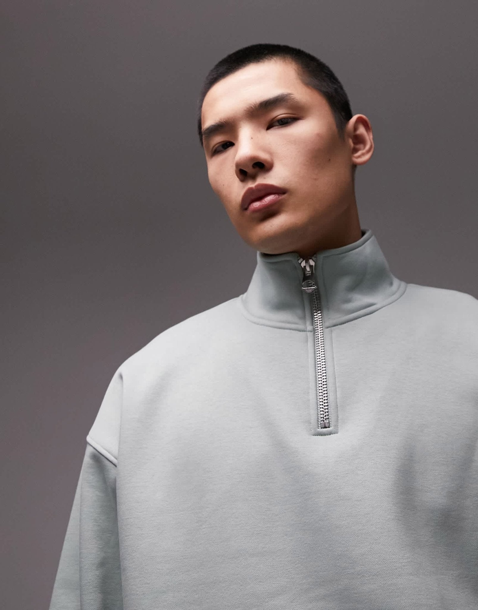 Topman premium heavyweight oversized 1/4 zip sweatshirt in sage - ASOS Sample Sale EU Store