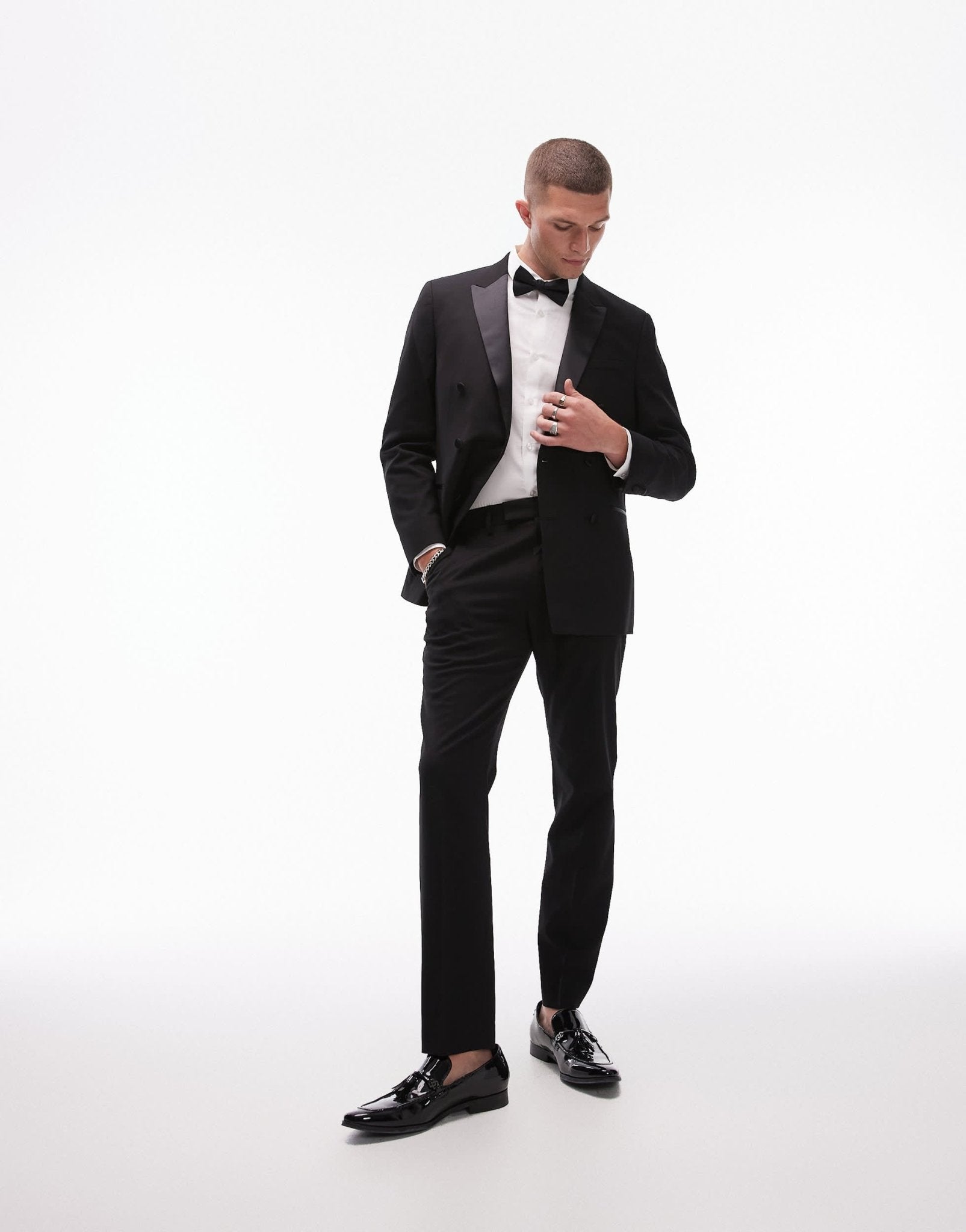 Topman premium slim wool tux suit jacket in black - ASOS Sample Sale EU Store