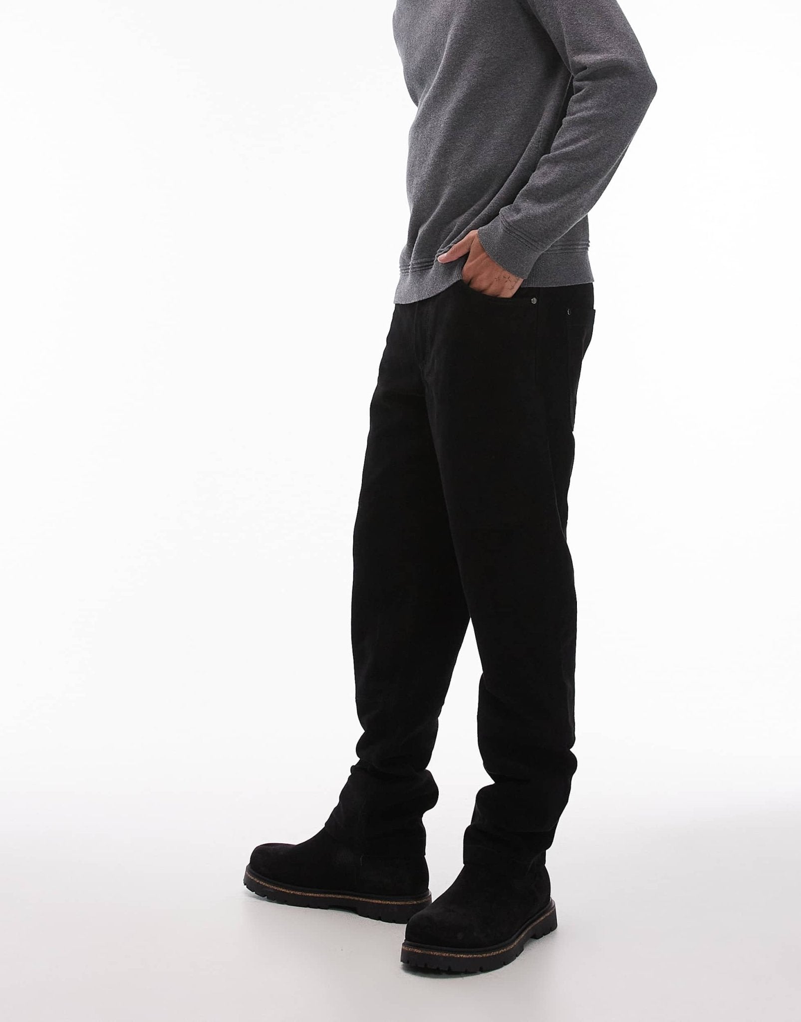 Topman premium straight suede trousers in black - ASOS Sample Sale EU Store