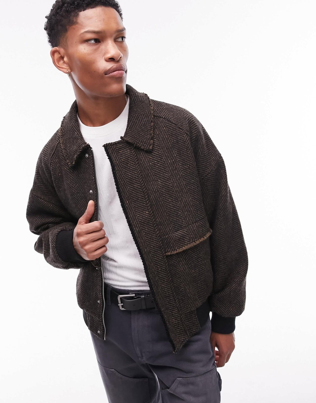 Topman raw edge wool blend bomber in brown - ASOS Sample Sale EU Store