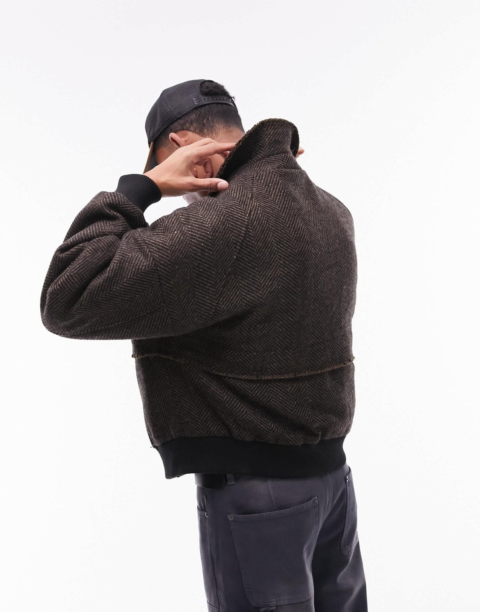 Topman raw edge wool blend bomber in brown - ASOS Sample Sale EU Store