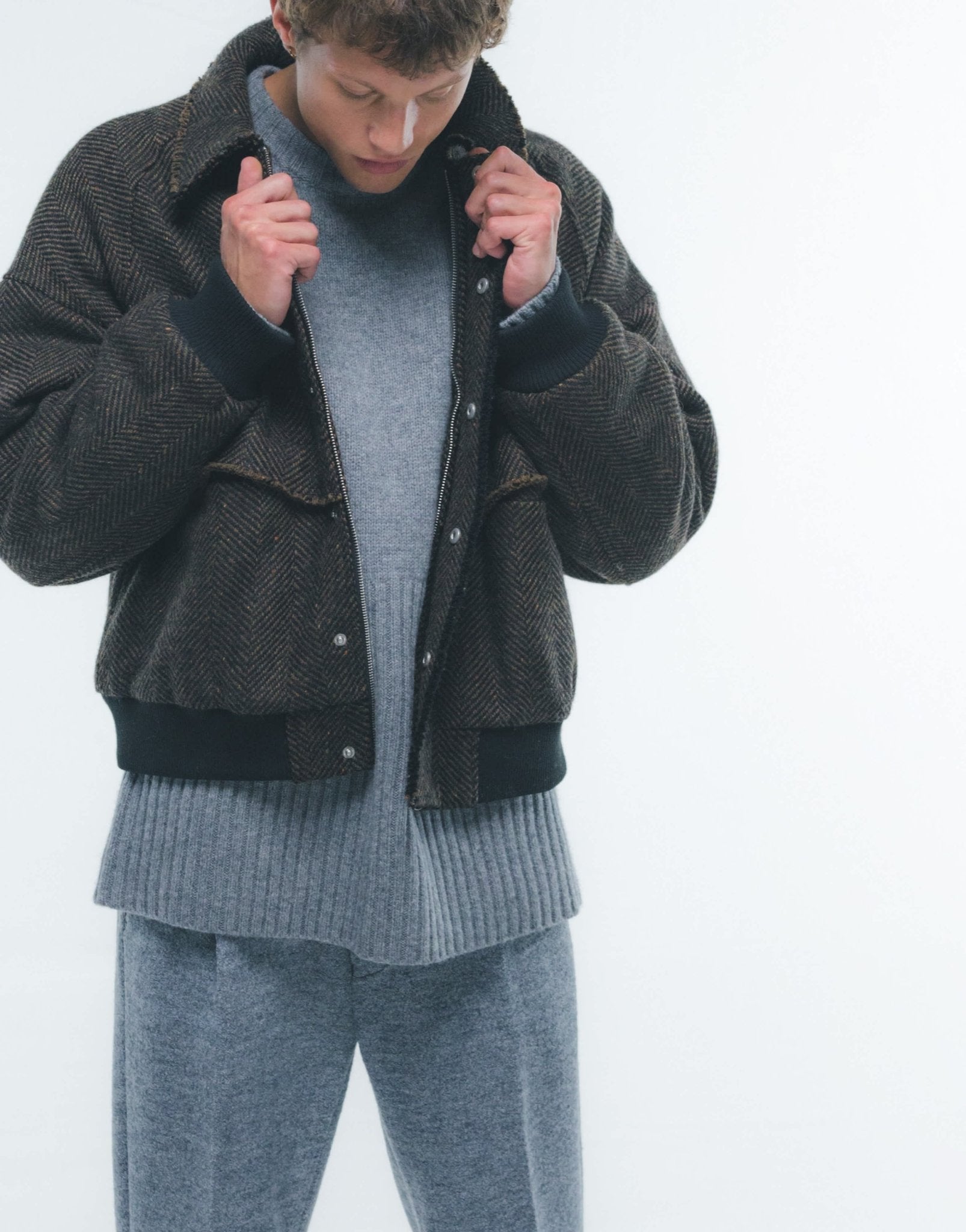 Topman raw edge wool blend bomber in brown - ASOS Sample Sale EU Store