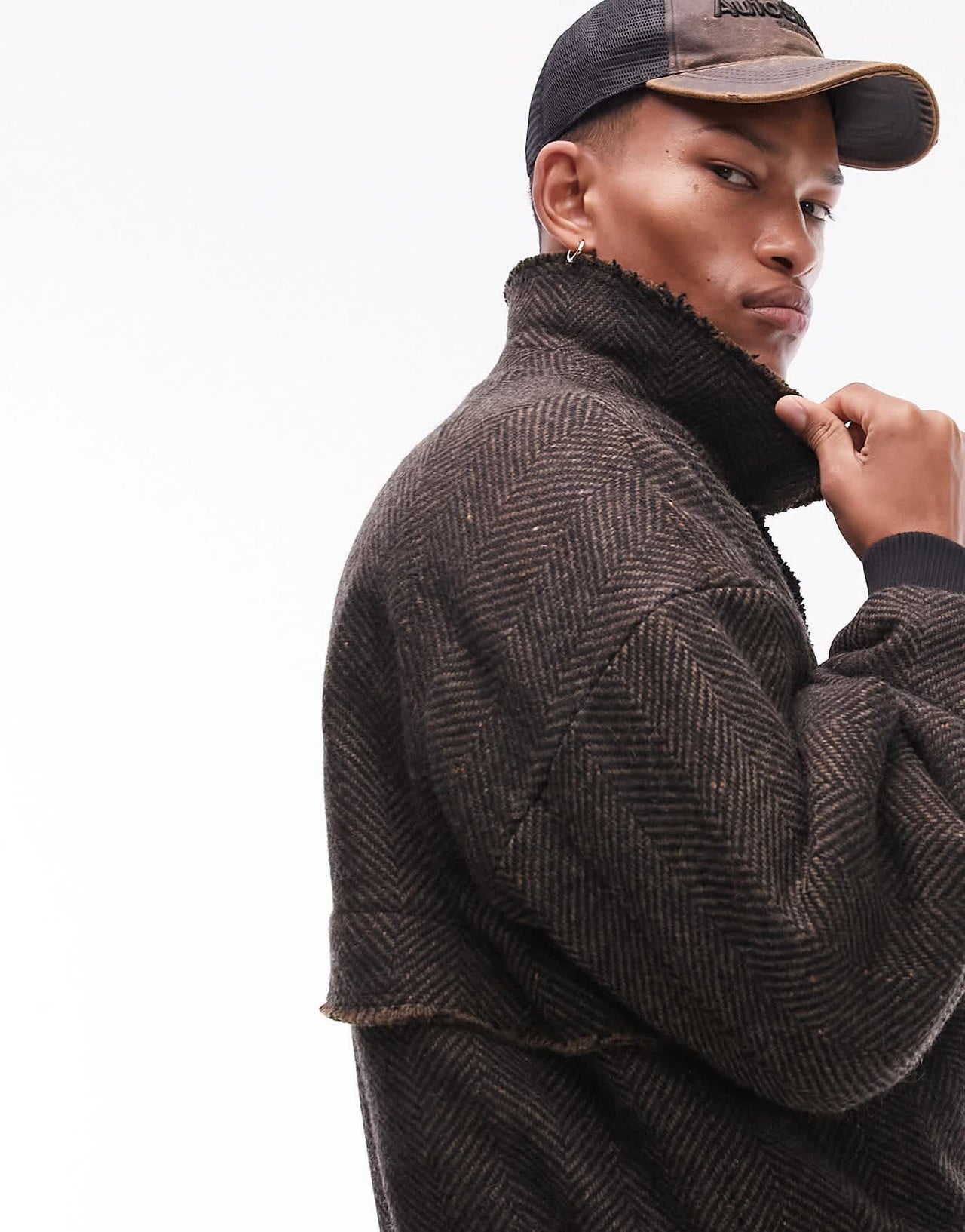 Topman raw edge wool blend bomber in brown - ASOS Sample Sale EU Store