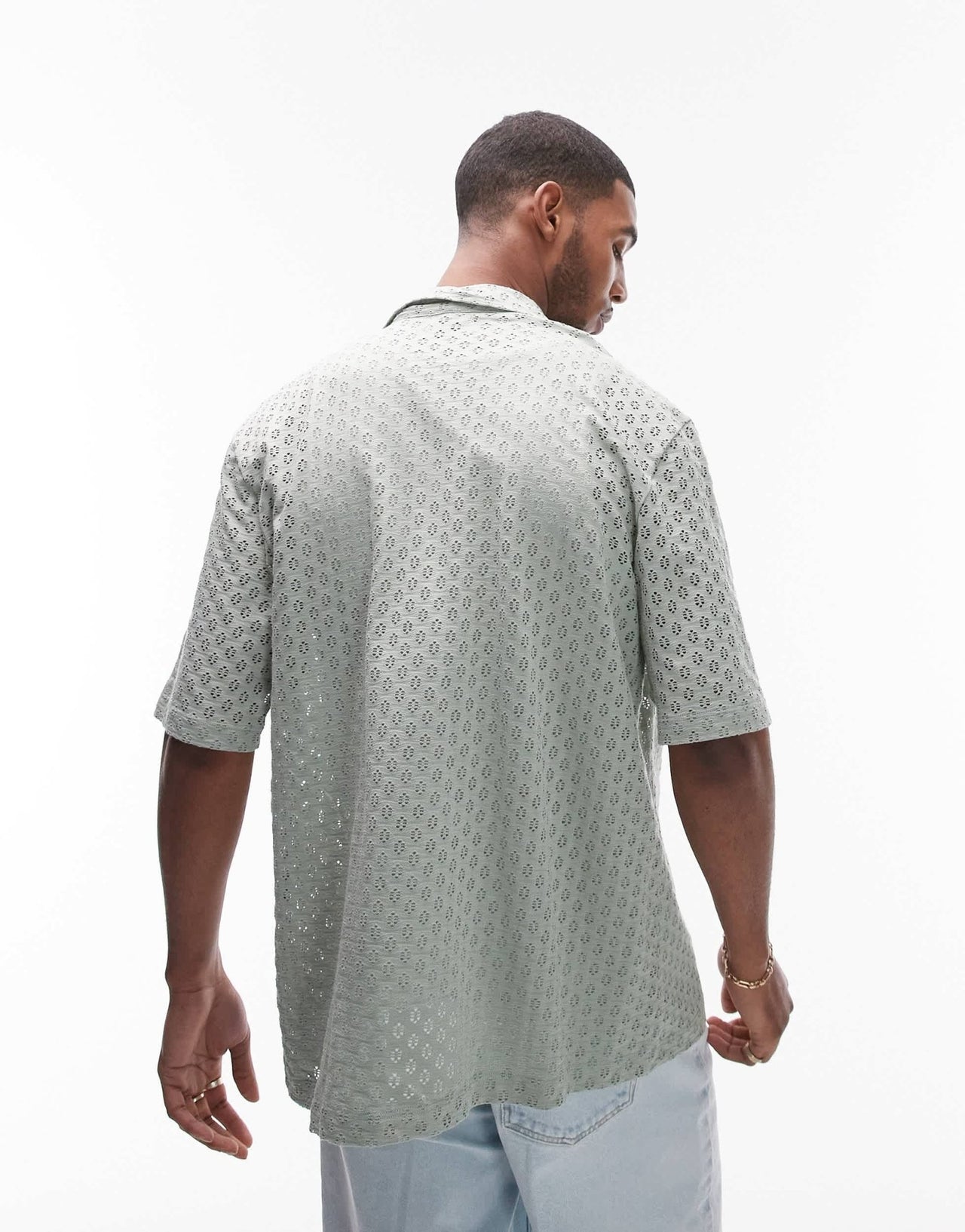 Topman relaxed fit button through jersey crochet polo in sage - ASOS Sample Sale EU Store