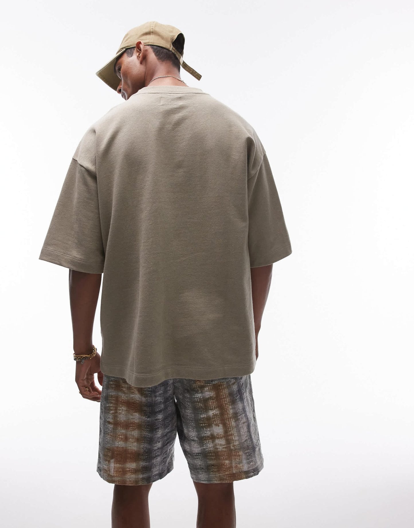 Topman relaxed fit linen blend short sleeve sweatshirt in khaki - ASOS Sample Sale EU Store