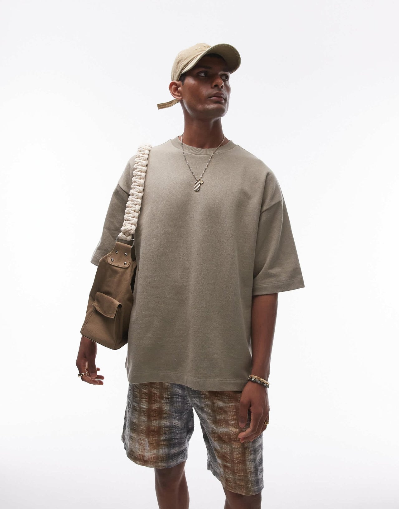 Topman relaxed fit linen blend short sleeve sweatshirt in khaki - ASOS Sample Sale EU Store
