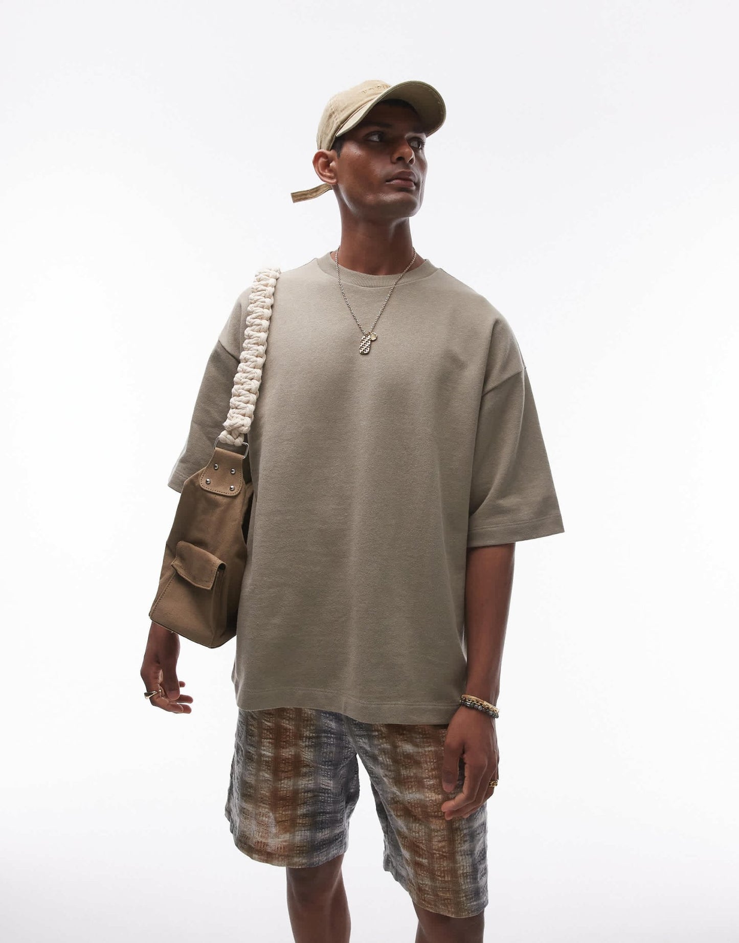 Topman relaxed fit linen blend short sleeve sweatshirt in khaki - ASOS Sample Sale EU Store
