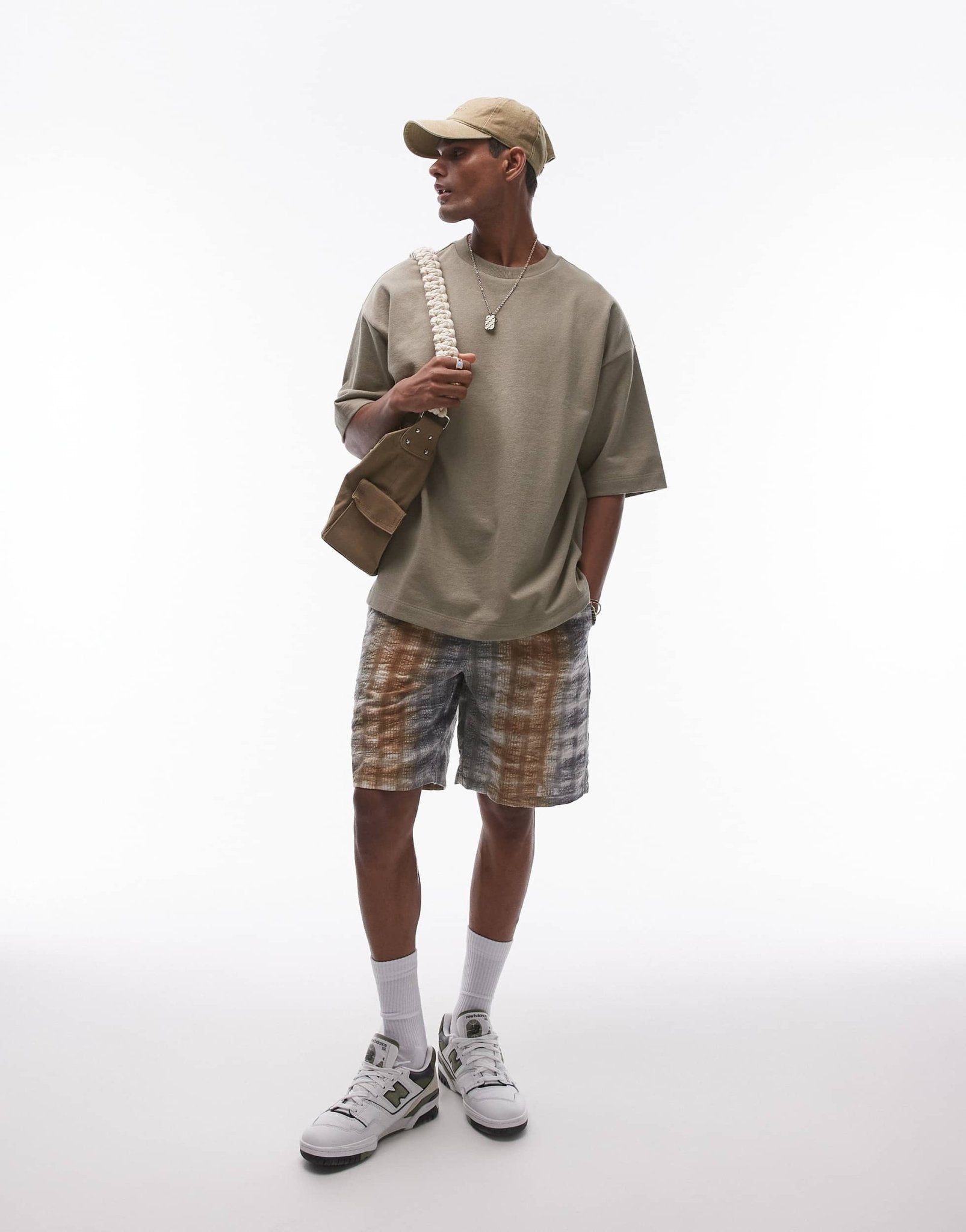 Topman relaxed fit linen blend short sleeve sweatshirt in khaki - ASOS Sample Sale EU Store