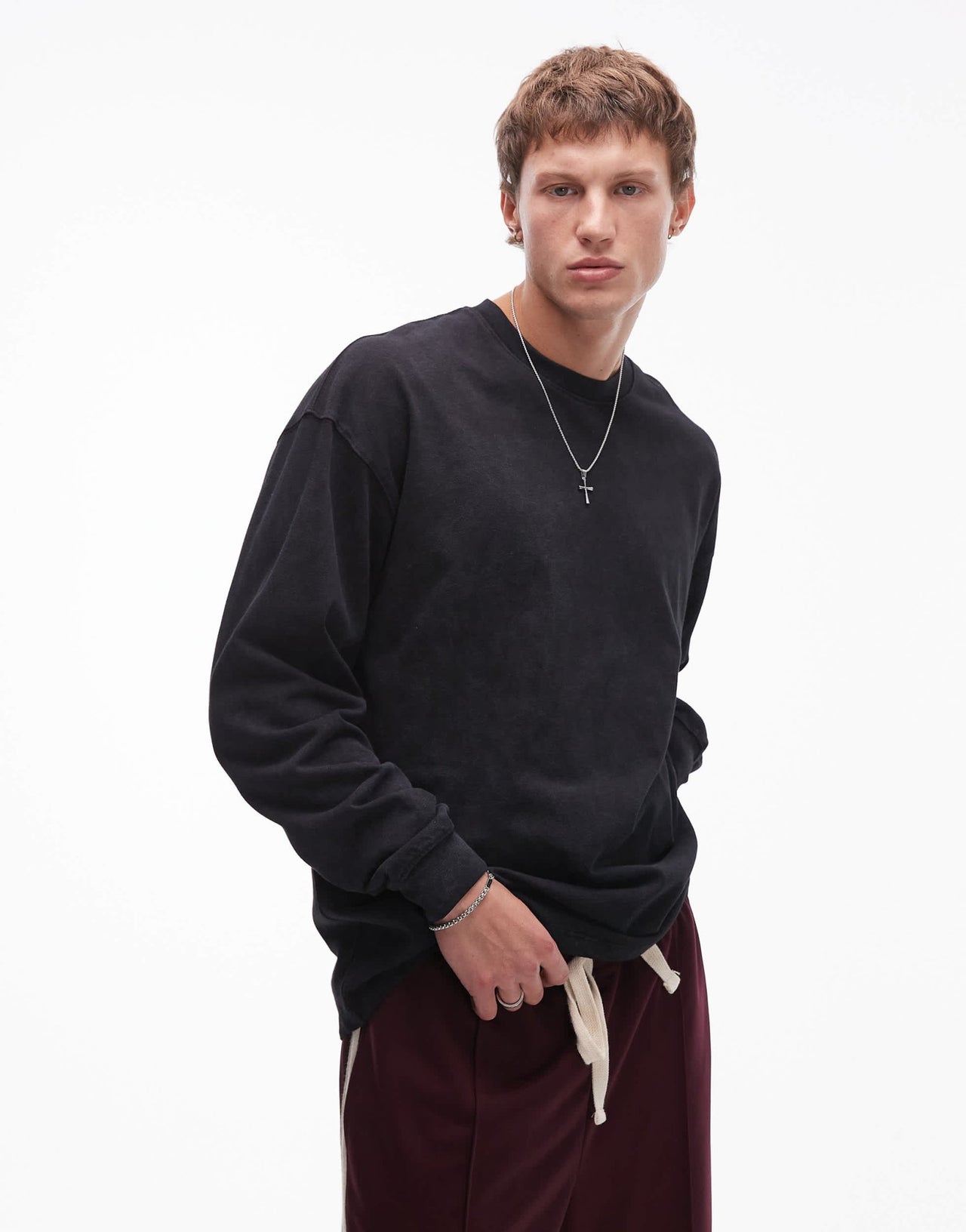 Topman relaxed fit long sleeve t-shirt in washed black - ASOS Sample Sale EU Store