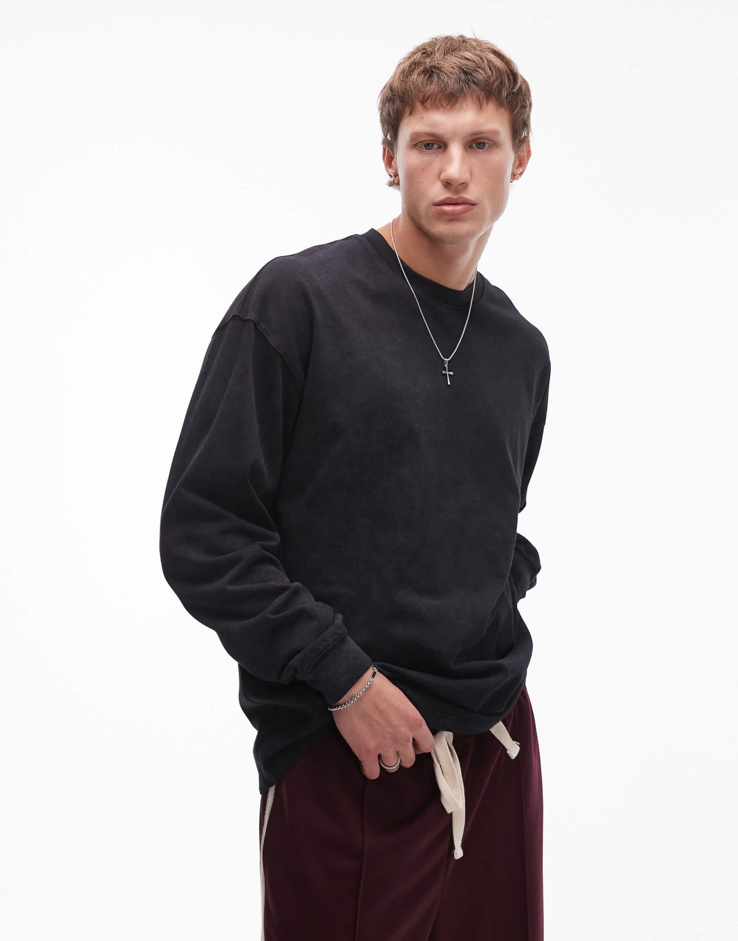 Topman relaxed fit long sleeve t-shirt in washed black - ASOS Sample Sale EU Store