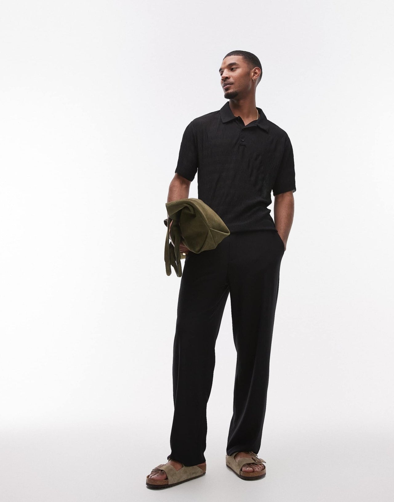 Topman relaxed fit plisse polo in black - ASOS Sample Sale EU Store