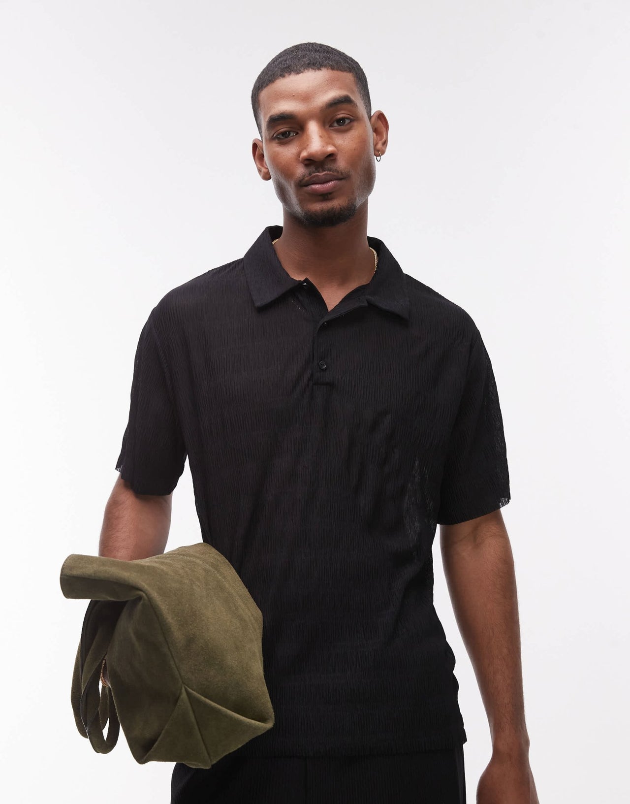 Topman relaxed fit plisse polo in black - ASOS Sample Sale EU Store