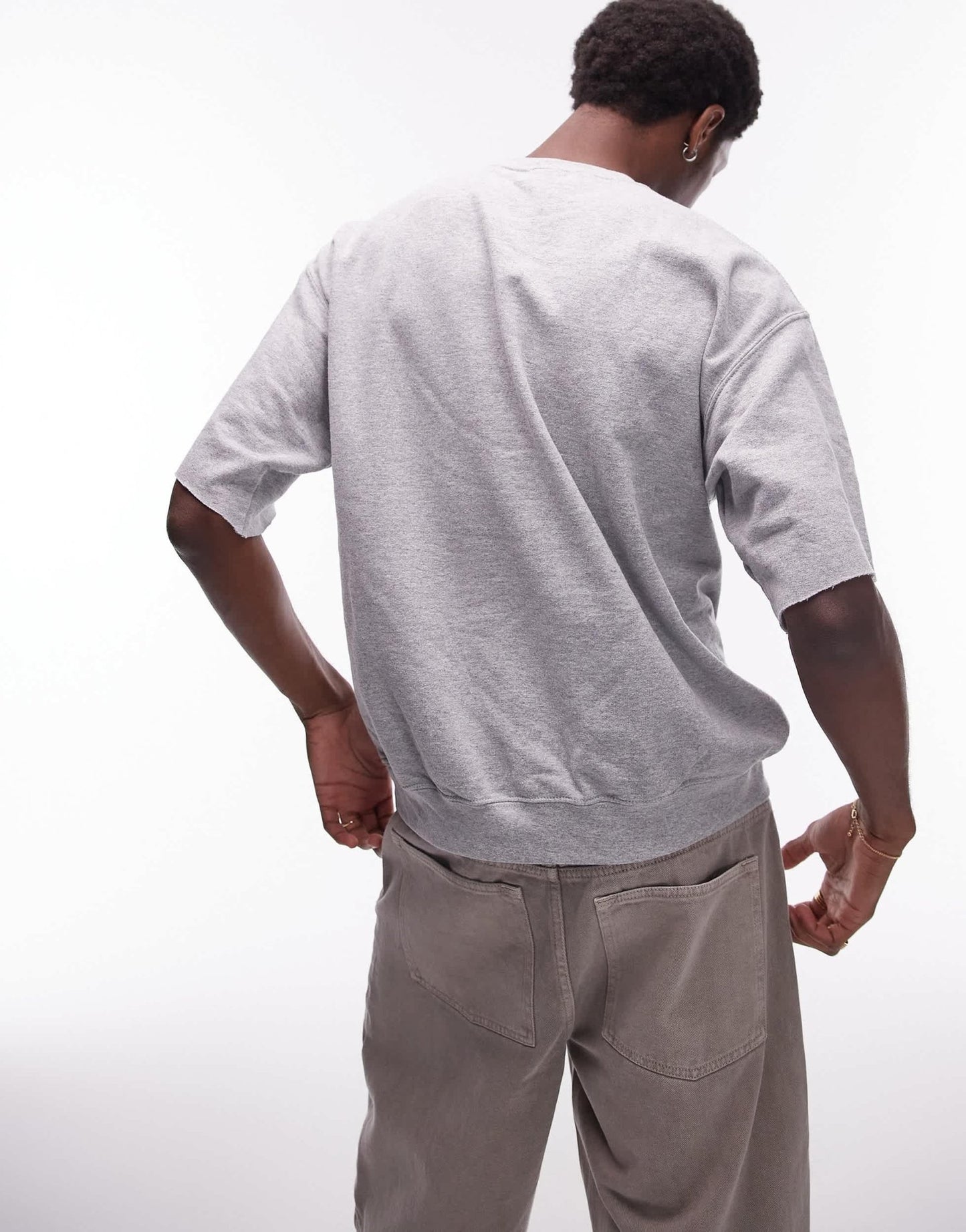 Topman relaxed fit short sleeve sweatshirt with number print in grey marl - ASOS Sample Sale EU Store