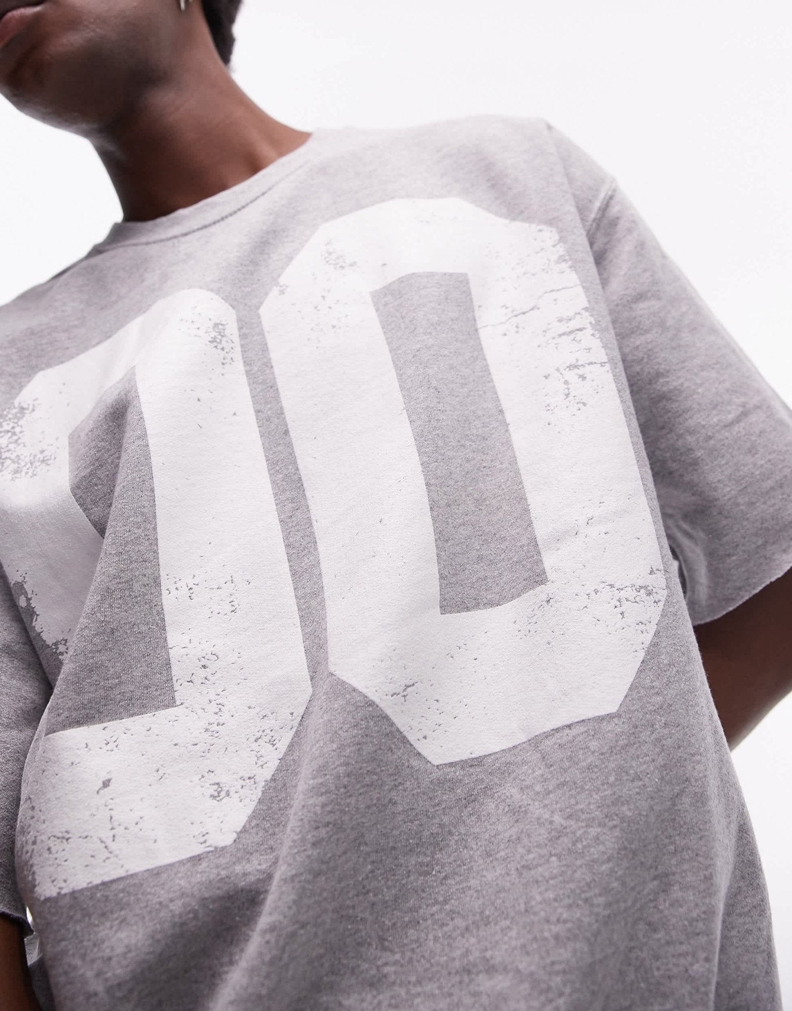 Topman relaxed fit short sleeve sweatshirt with number print in grey marl - ASOS Sample Sale EU Store