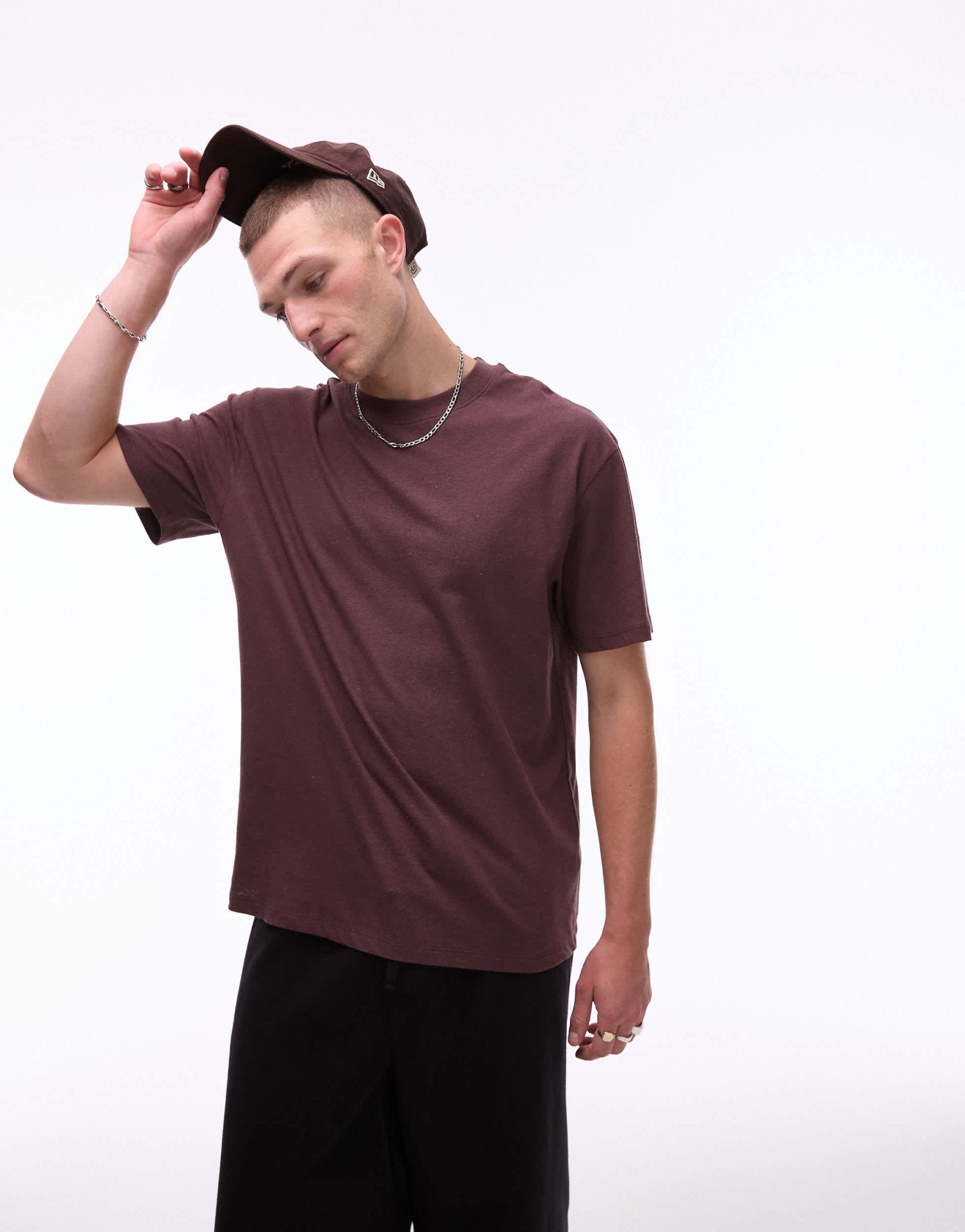 Topman relaxed fit t-shirt with linen blend in brown - ASOS Sample Sale EU Store