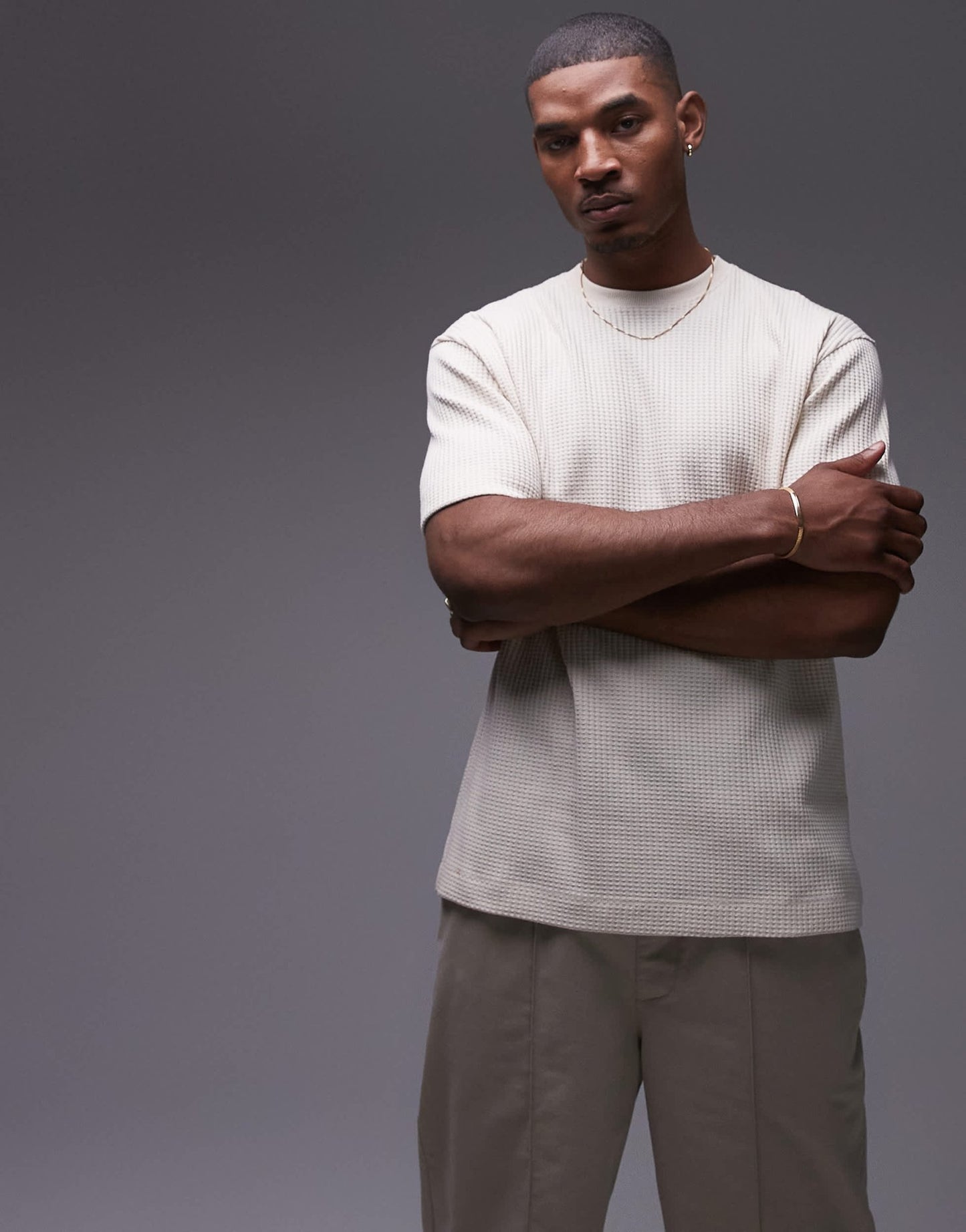 Topman relaxed fit waffle t-shirt in ecru - ASOS Sample Sale EU Store