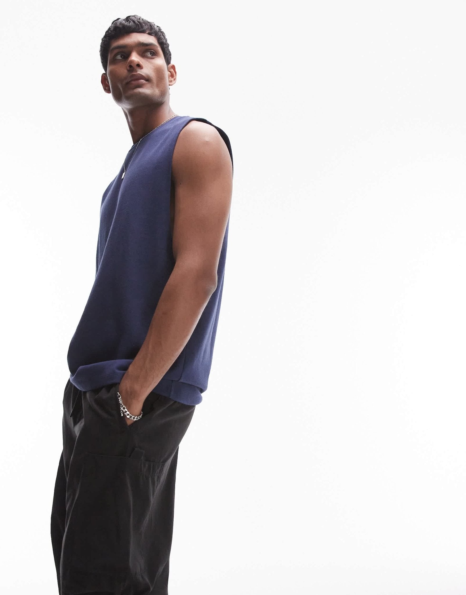 Topman relaxed sleeveless heavyweight t-shirt in navy - ASOS Sample Sale EU Store