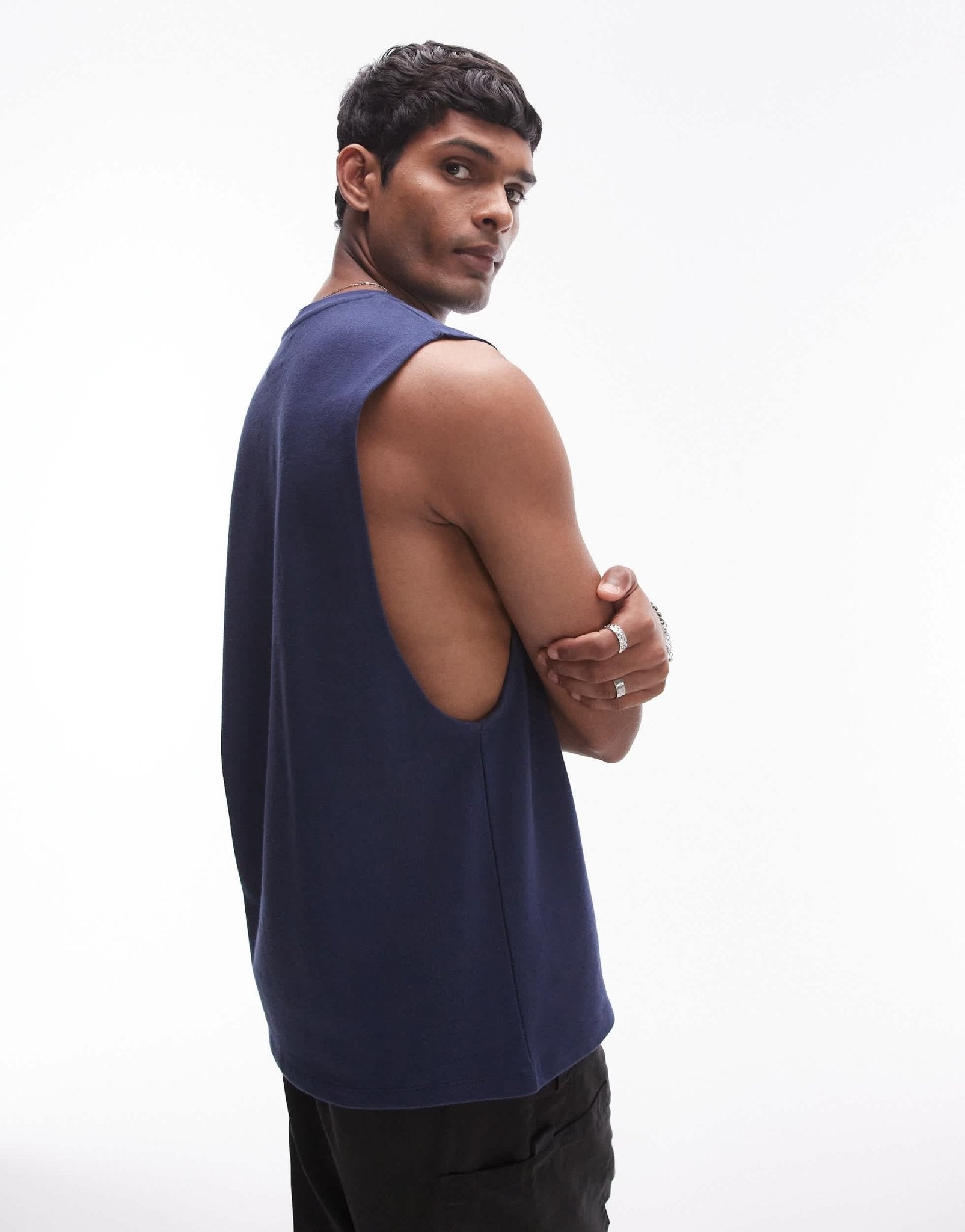 Topman relaxed sleeveless heavyweight t-shirt in navy - ASOS Sample Sale EU Store