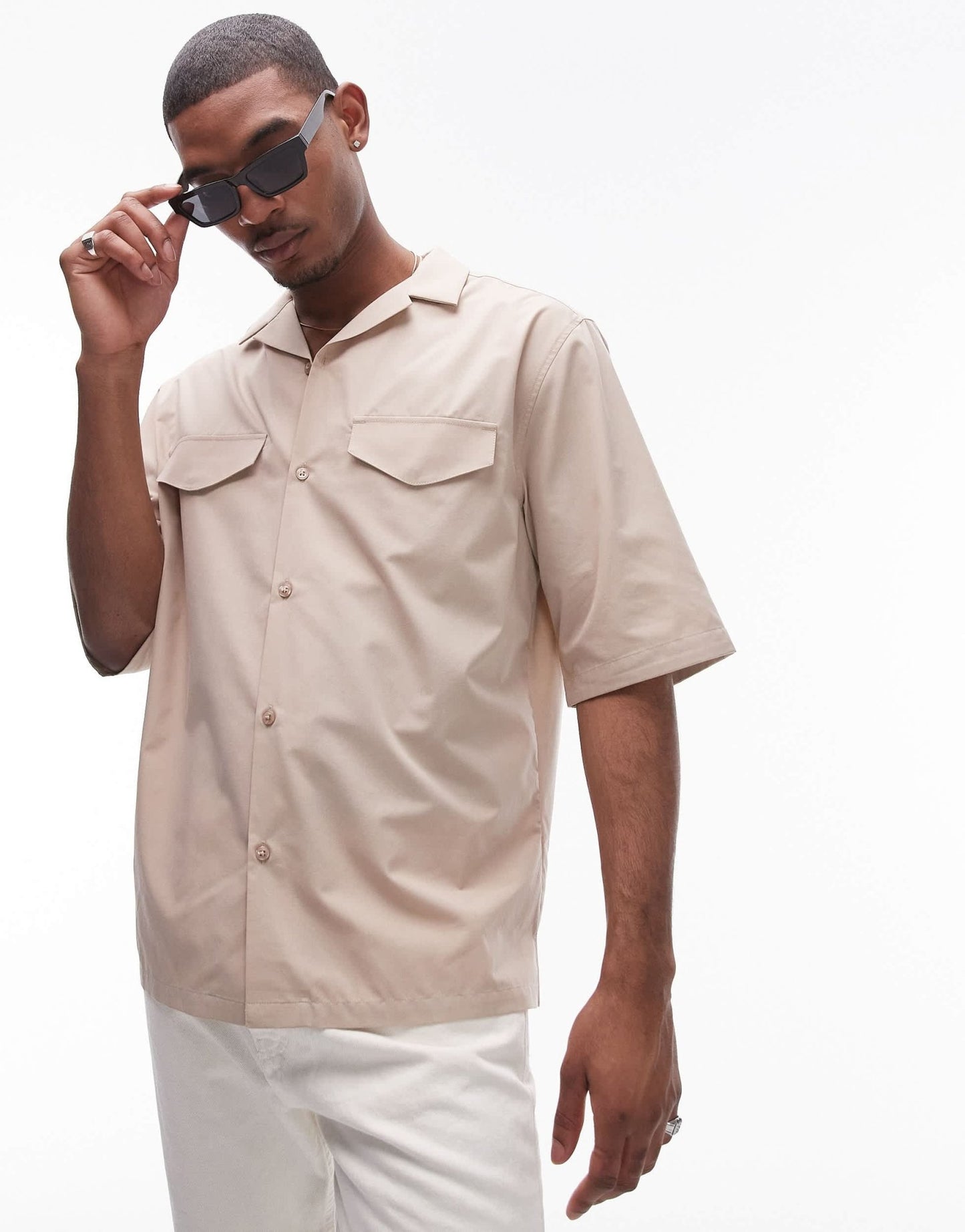 Topman short sleeve double pocket shirt in stone - ASOS Sample Sale EU Store