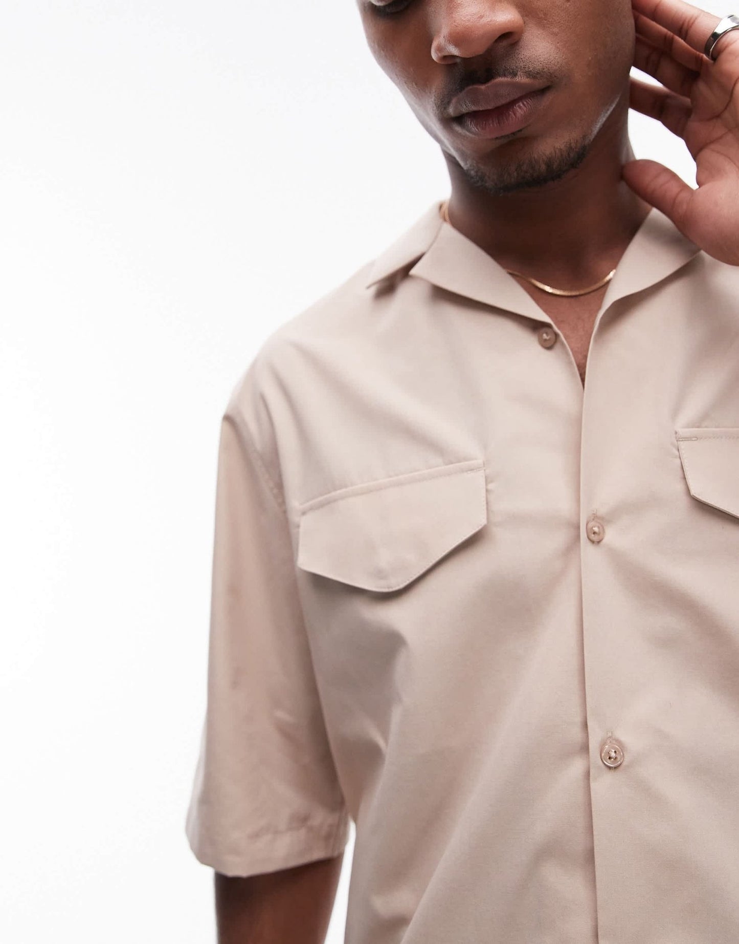 Topman short sleeve double pocket shirt in stone - ASOS Sample Sale EU Store