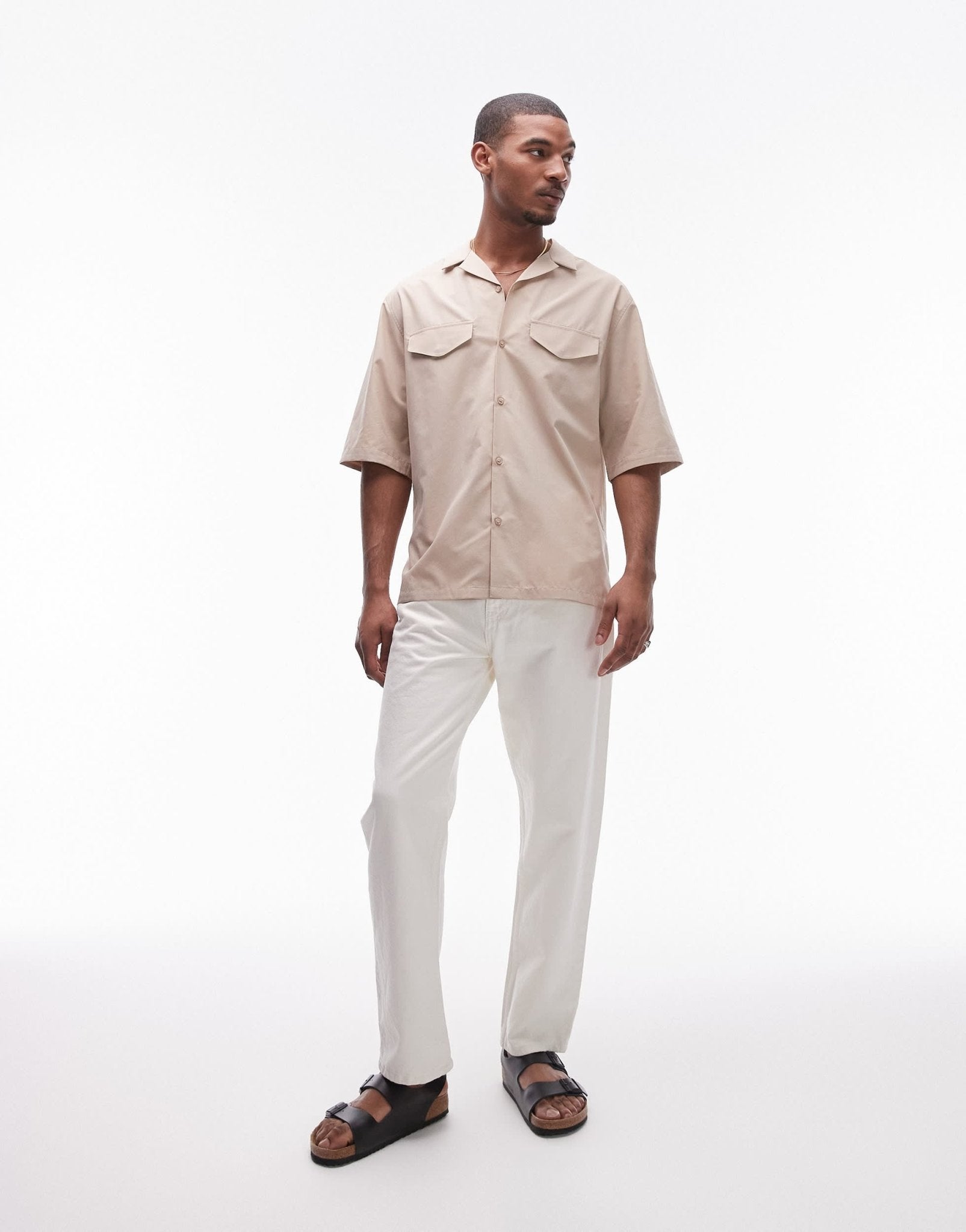 Topman short sleeve double pocket shirt in stone - ASOS Sample Sale EU Store