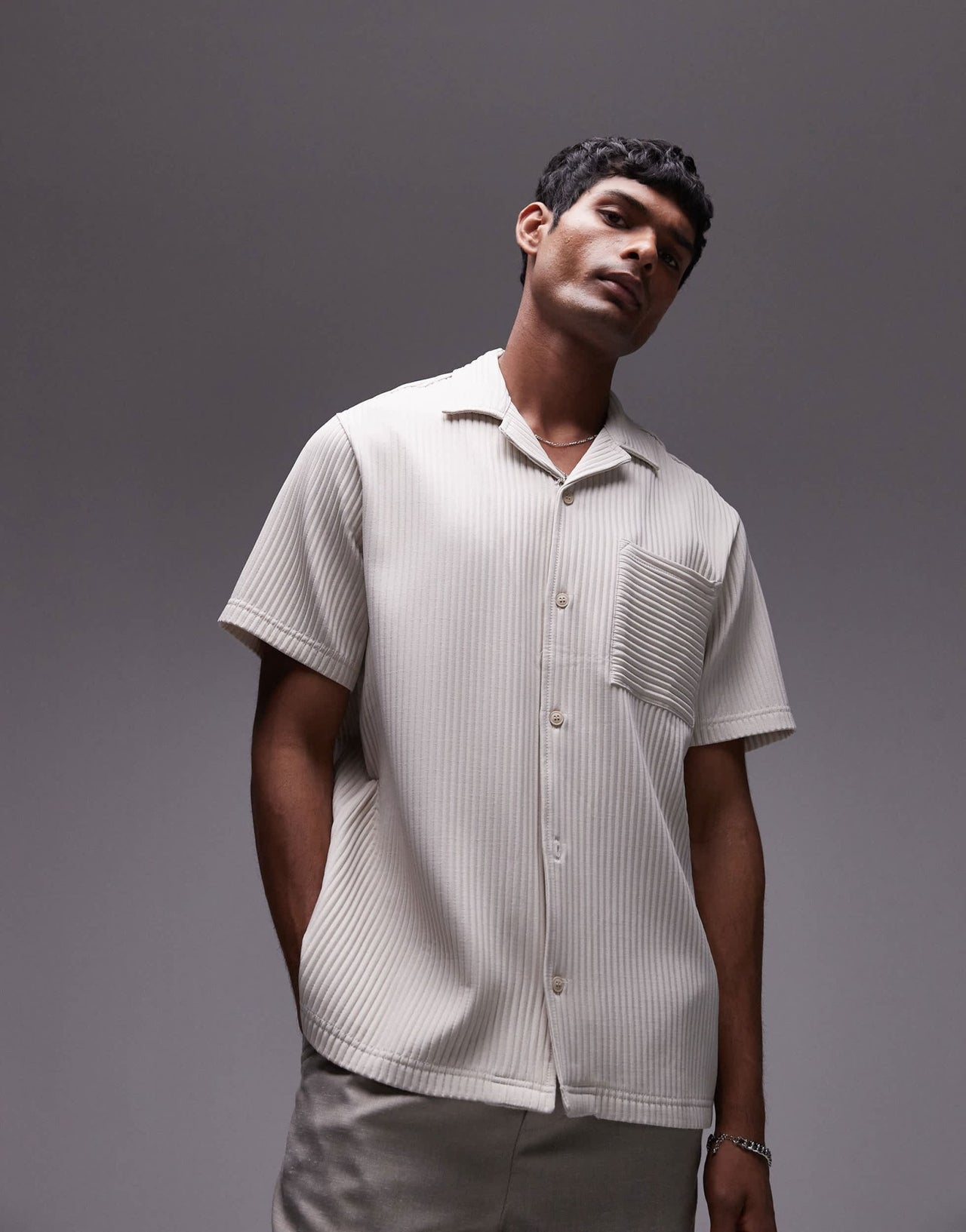 Topman short sleeve plisse shirt in light grey - ASOS Sample Sale EU Store