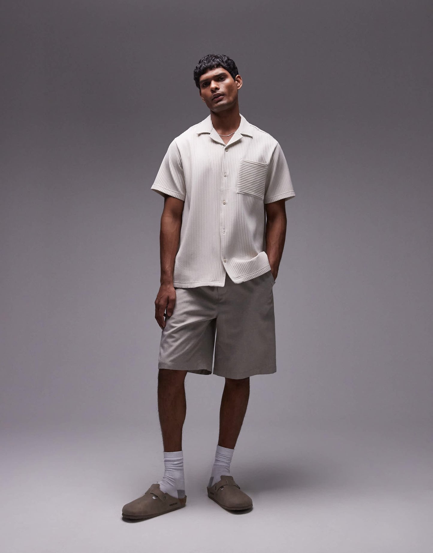 Topman short sleeve plisse shirt in light grey - ASOS Sample Sale EU Store