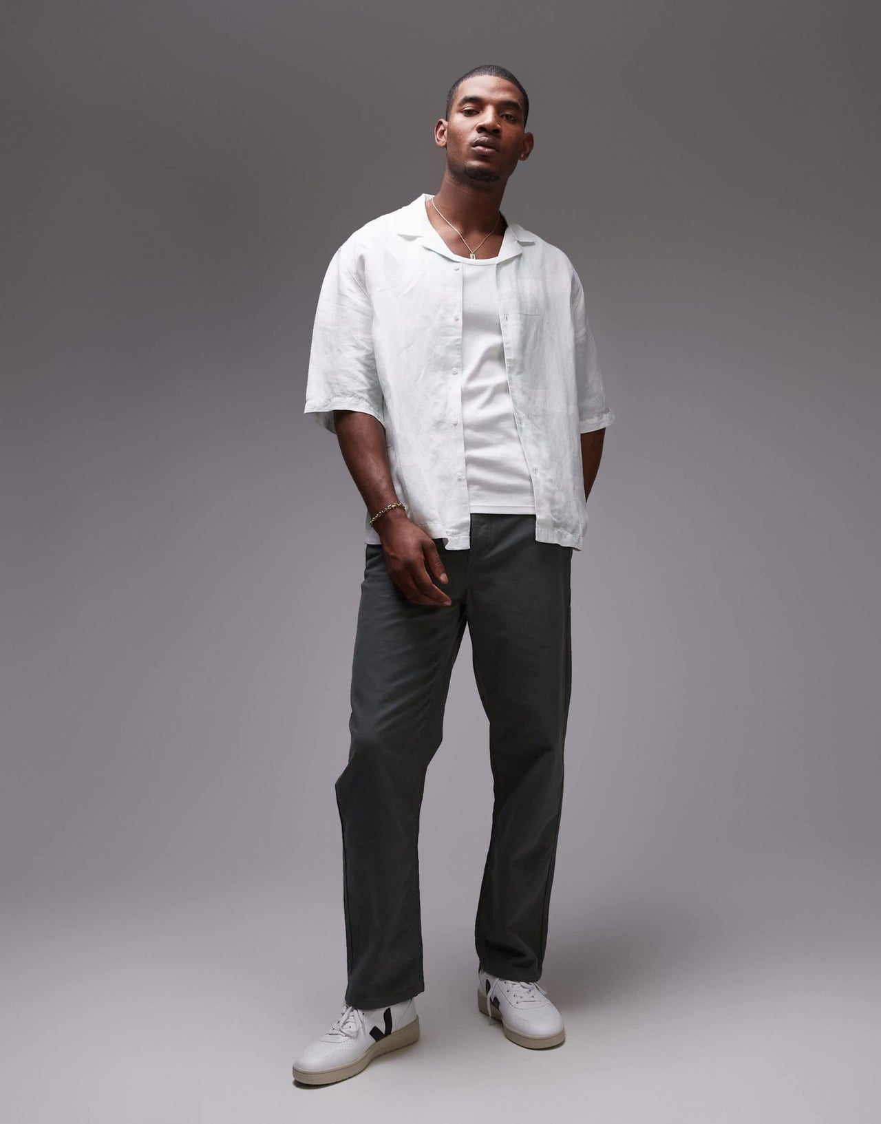 Topman short sleeve relaxed linen blend geo shirt in green - ASOS Sample Sale EU Store