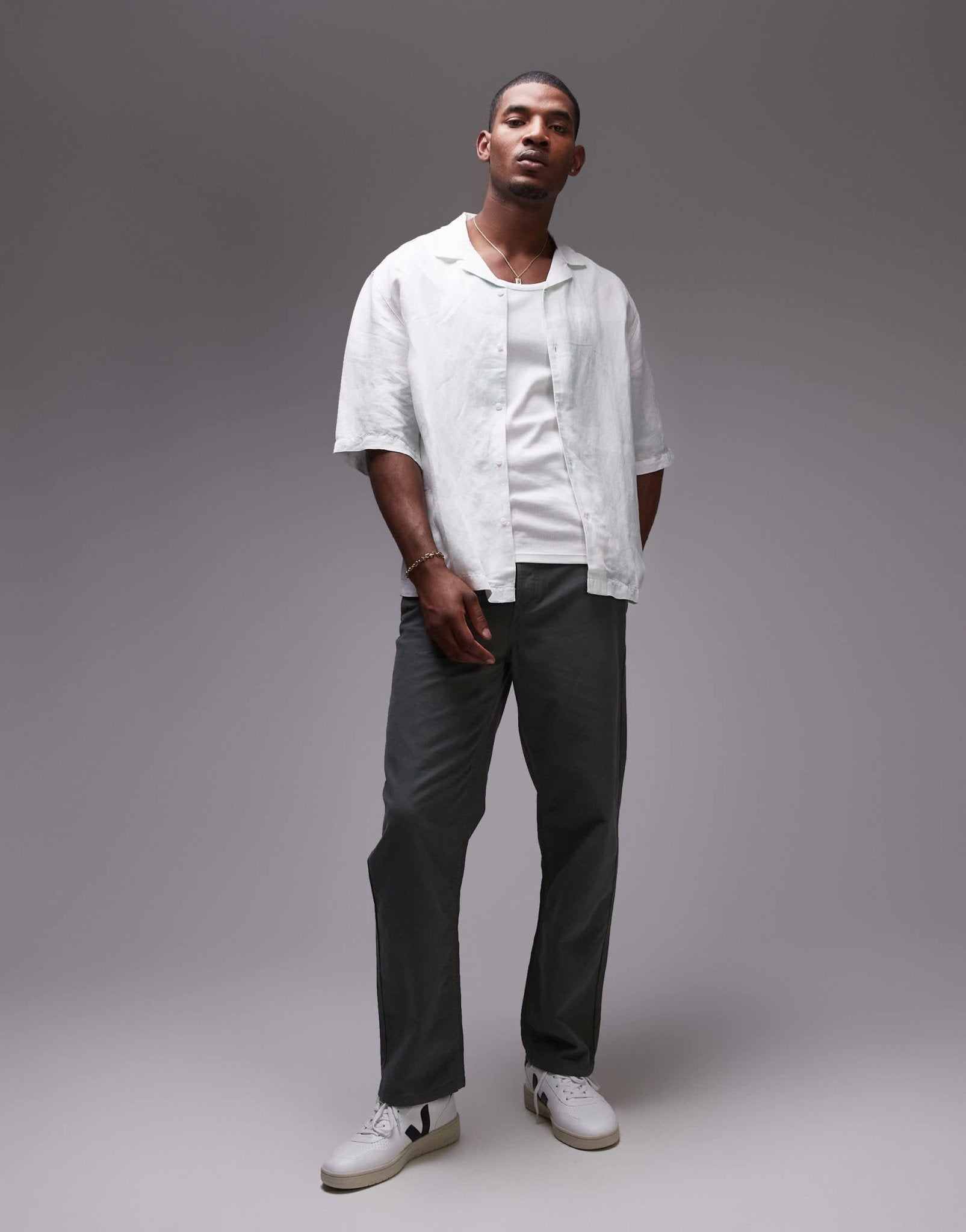 Topman short sleeve relaxed linen blend geo shirt in green - ASOS Sample Sale EU Store