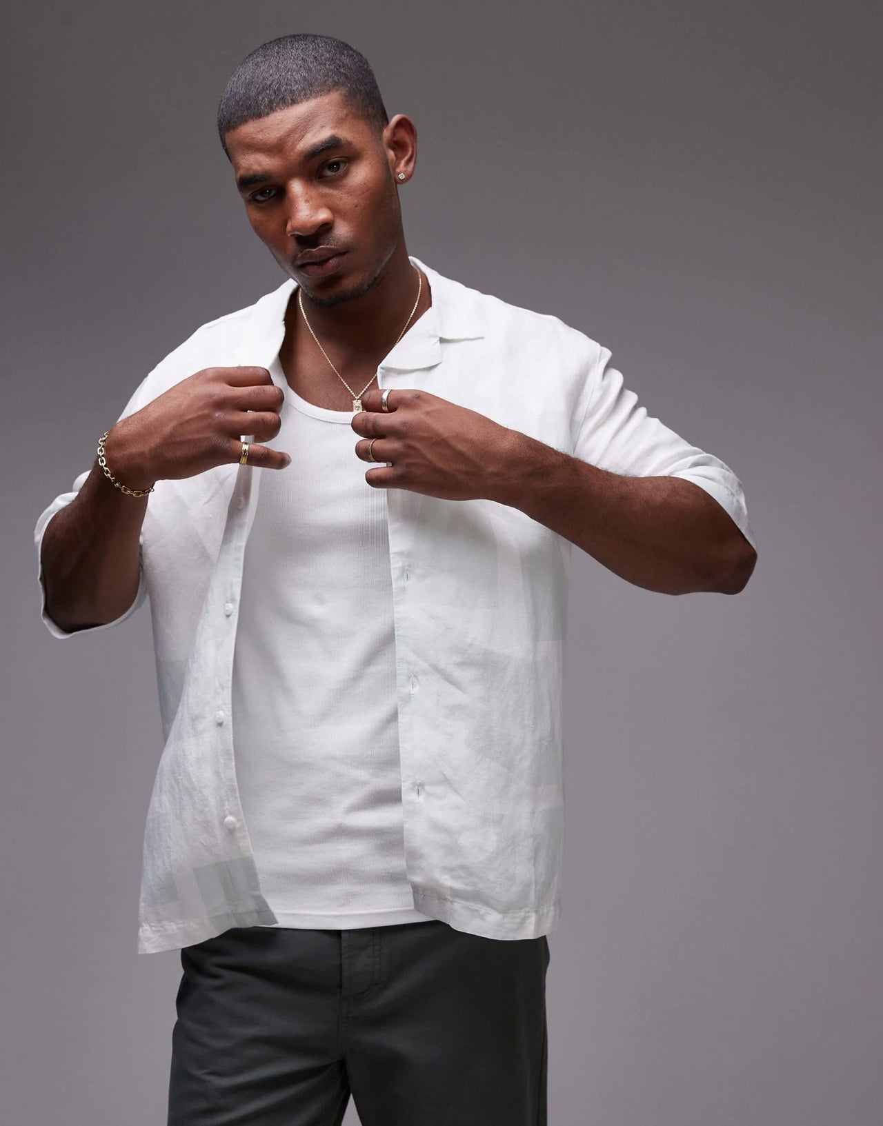 Topman short sleeve relaxed linen blend geo shirt in green - ASOS Sample Sale EU Store