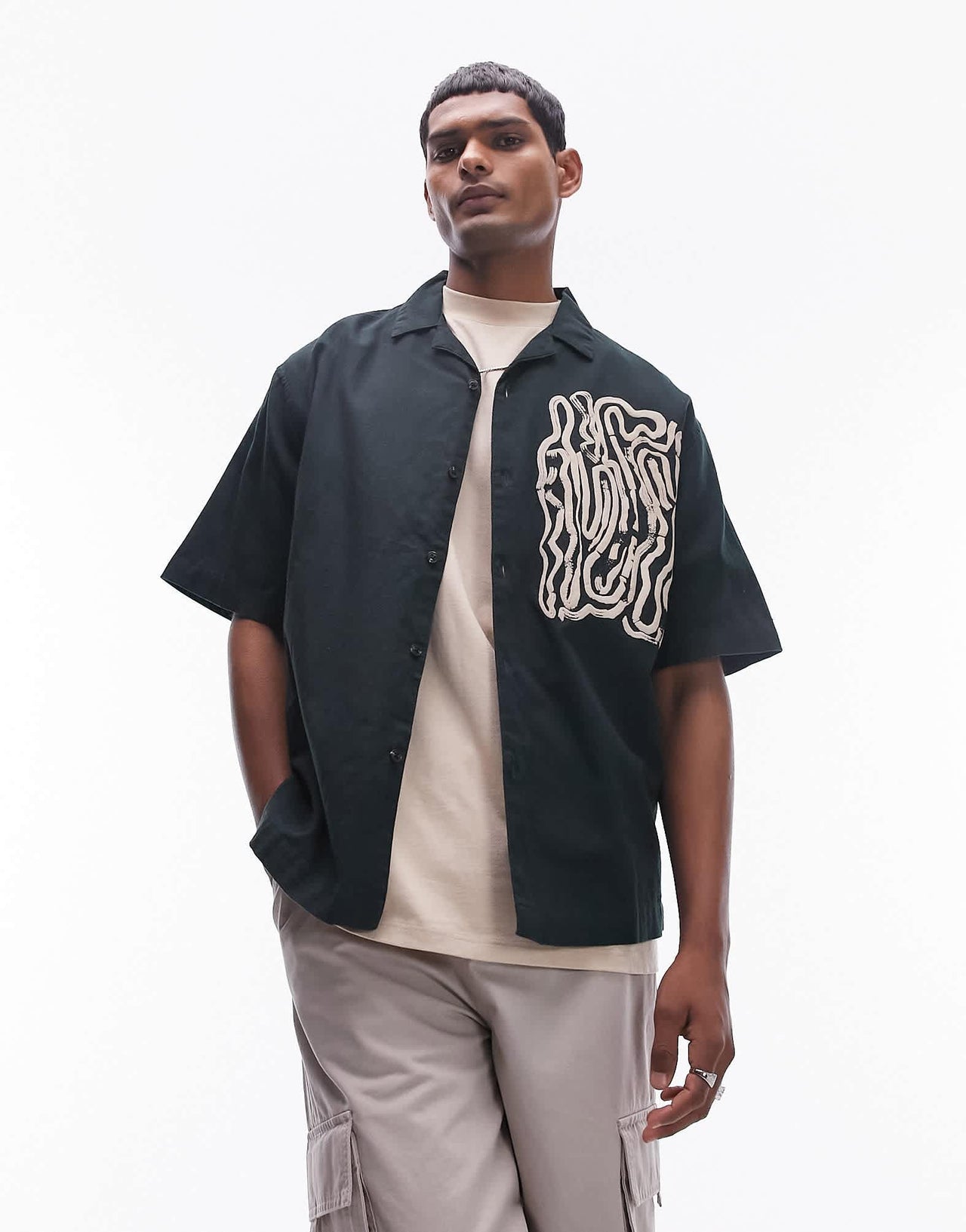 Topman short sleeve relaxed placement print shirt in green - ASOS Sample Sale EU Store