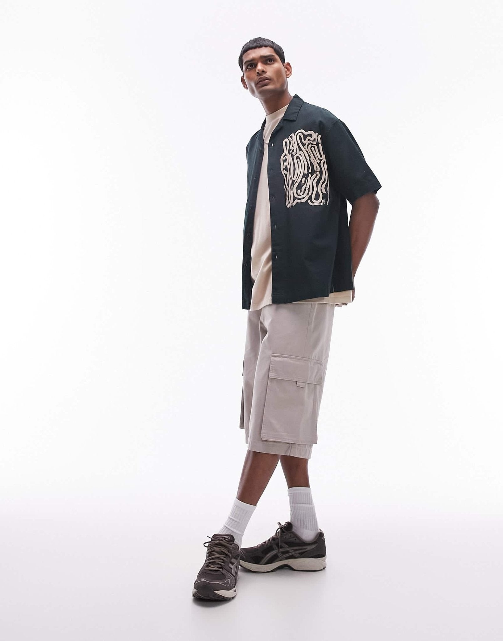 Topman short sleeve relaxed placement print shirt in green - ASOS Sample Sale EU Store