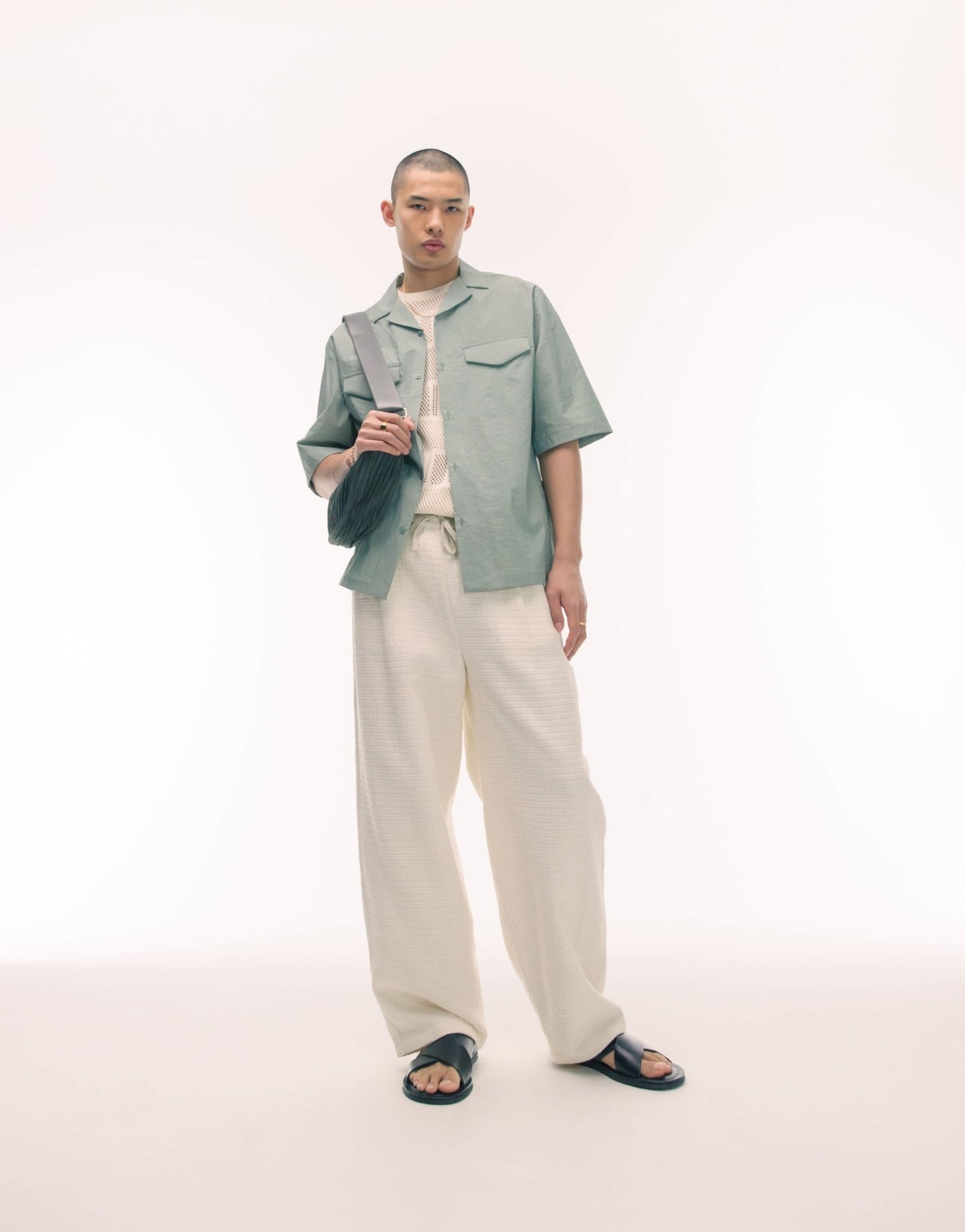 Topman short sleeve relaxed revere utility double pocket shirt in sage - ASOS Sample Sale EU Store