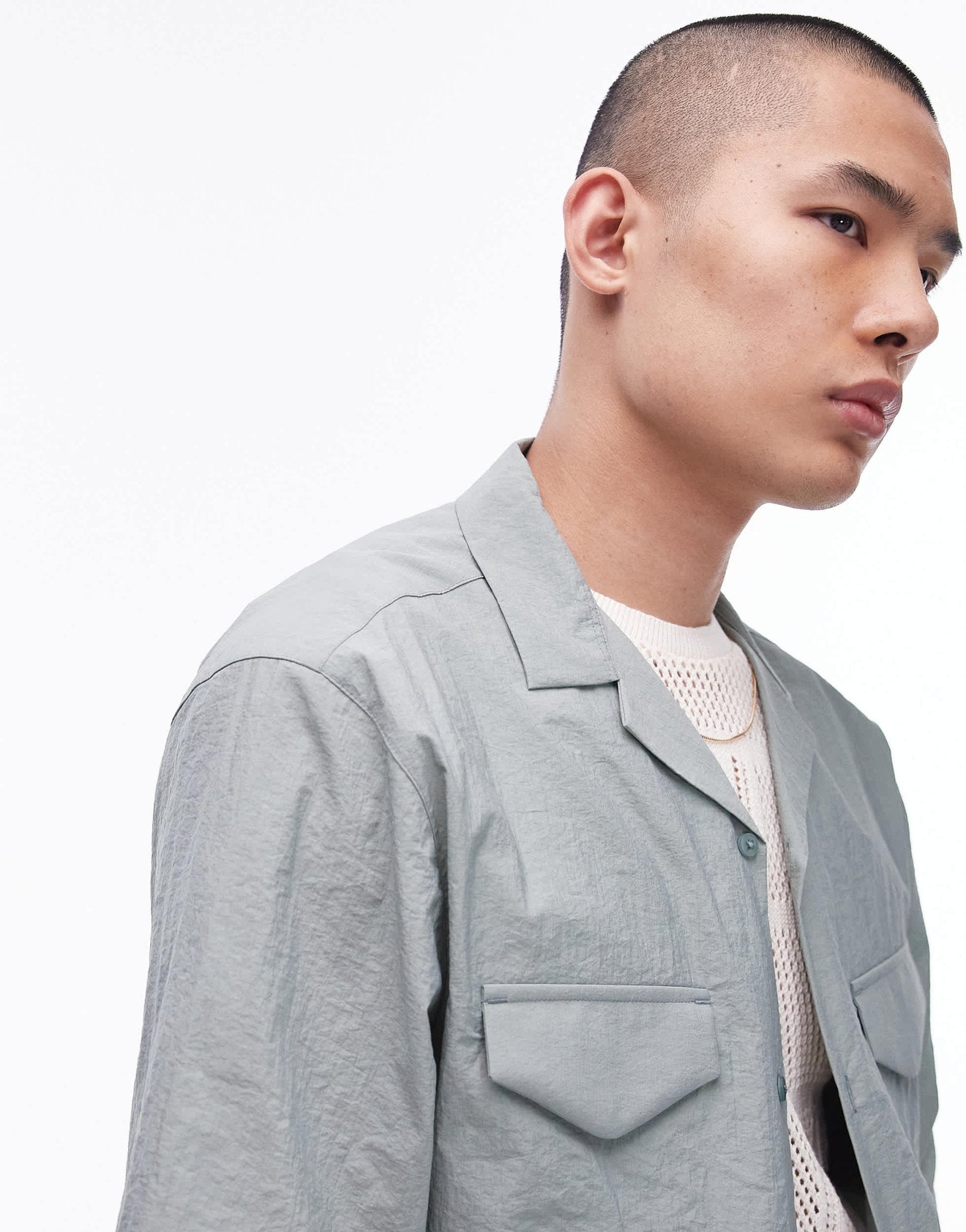 Topman short sleeve relaxed revere utility double pocket shirt in sage - ASOS Sample Sale EU Store